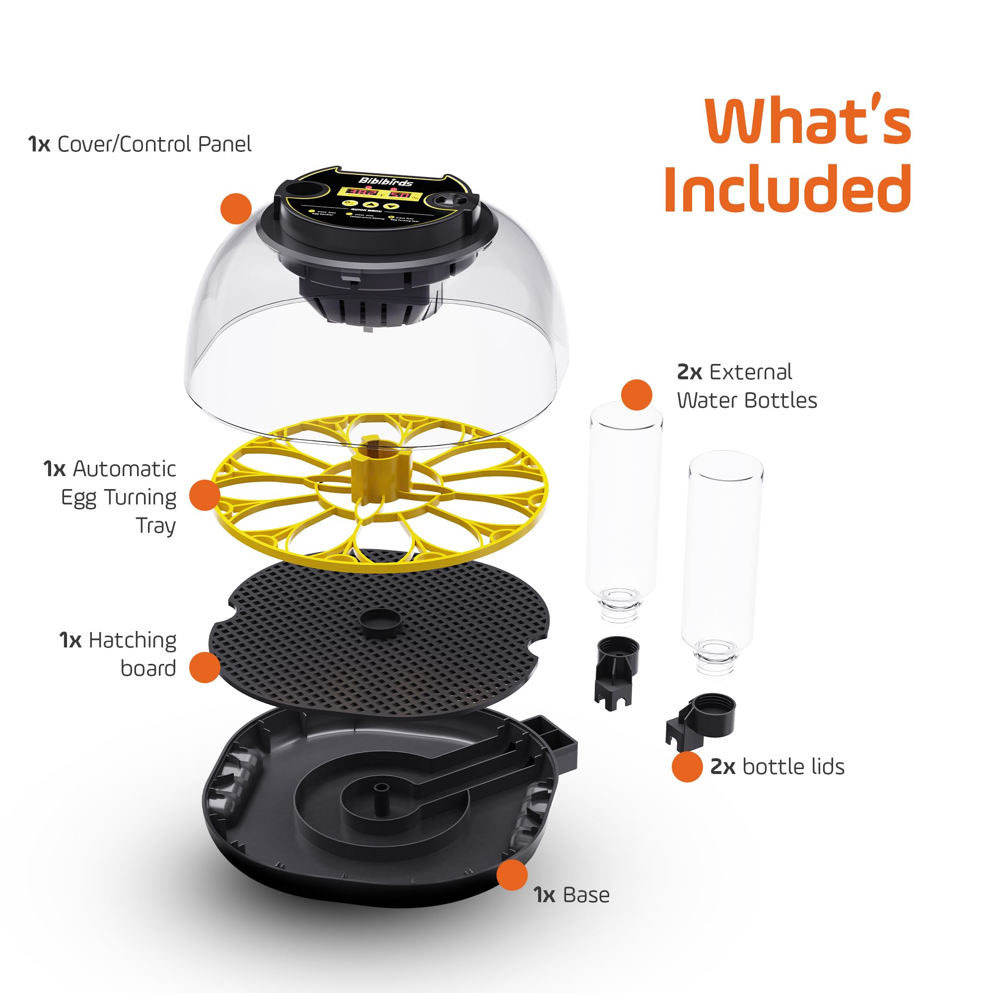 Bibibirds incubator supports 12-egg capacity with clear setup benefits.