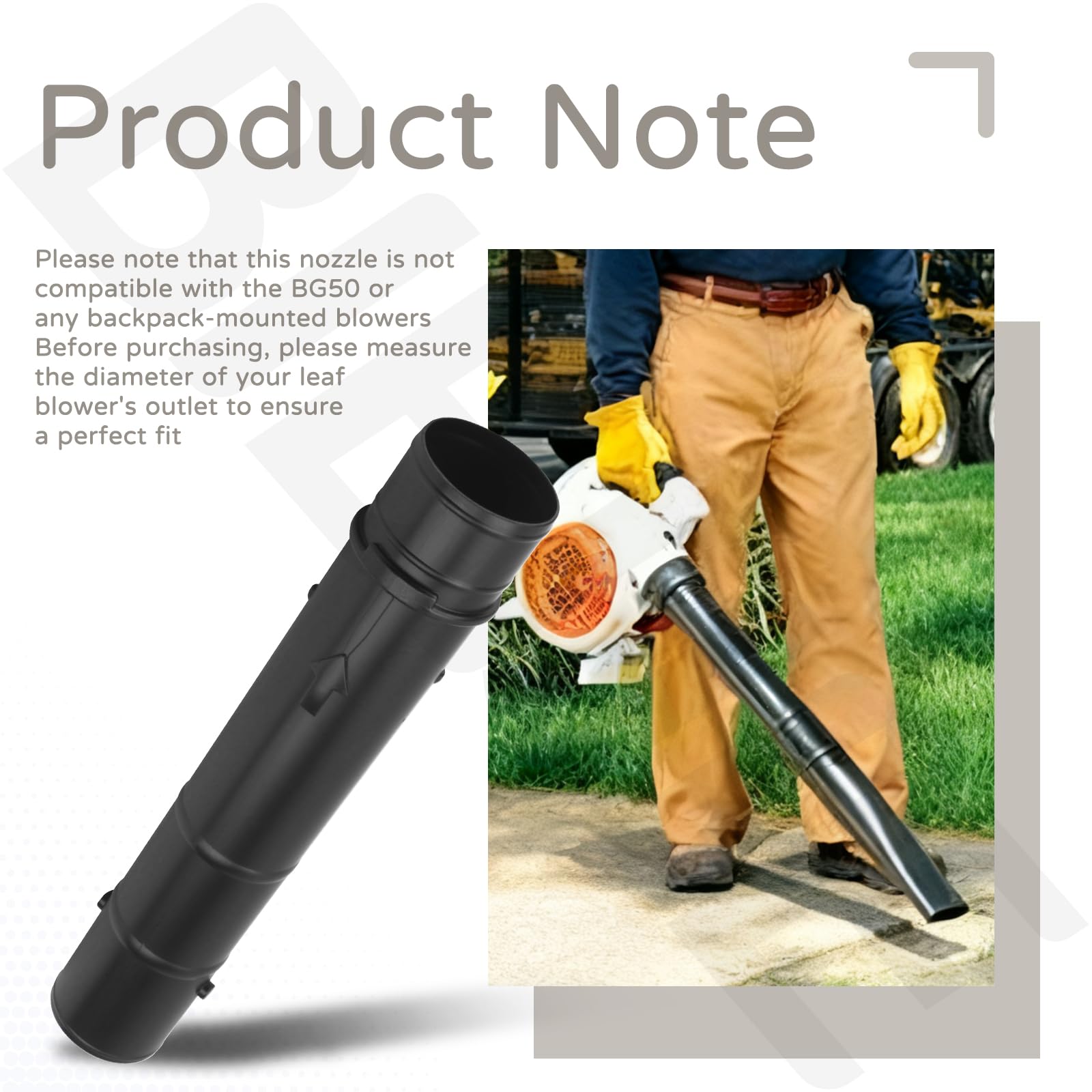 BIBIJIE nozzle fits leaf blower outlet diameter to verify fit.