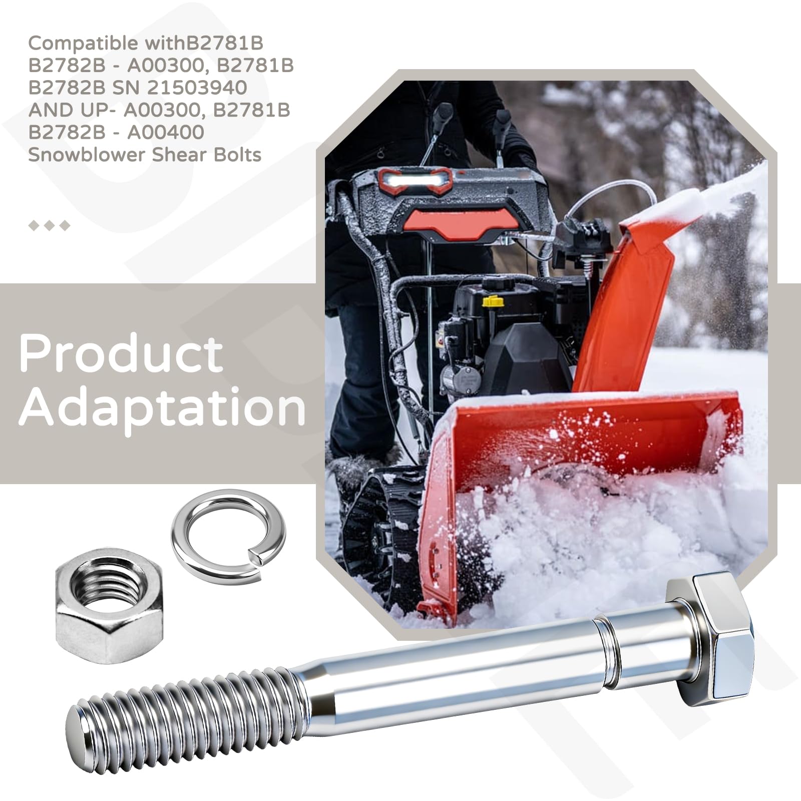 BIBIJIE shear bolt assembly compatibility, fits Kubota models listed in specs.
