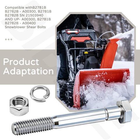 BIBIJIE shear bolt assembly compatibility, fits Kubota models listed in specs.