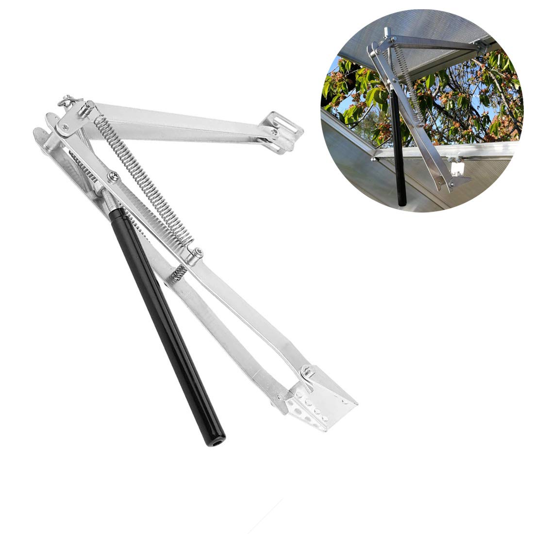 BIBISTORE vent opener mounted on wooden cold frame for demonstration