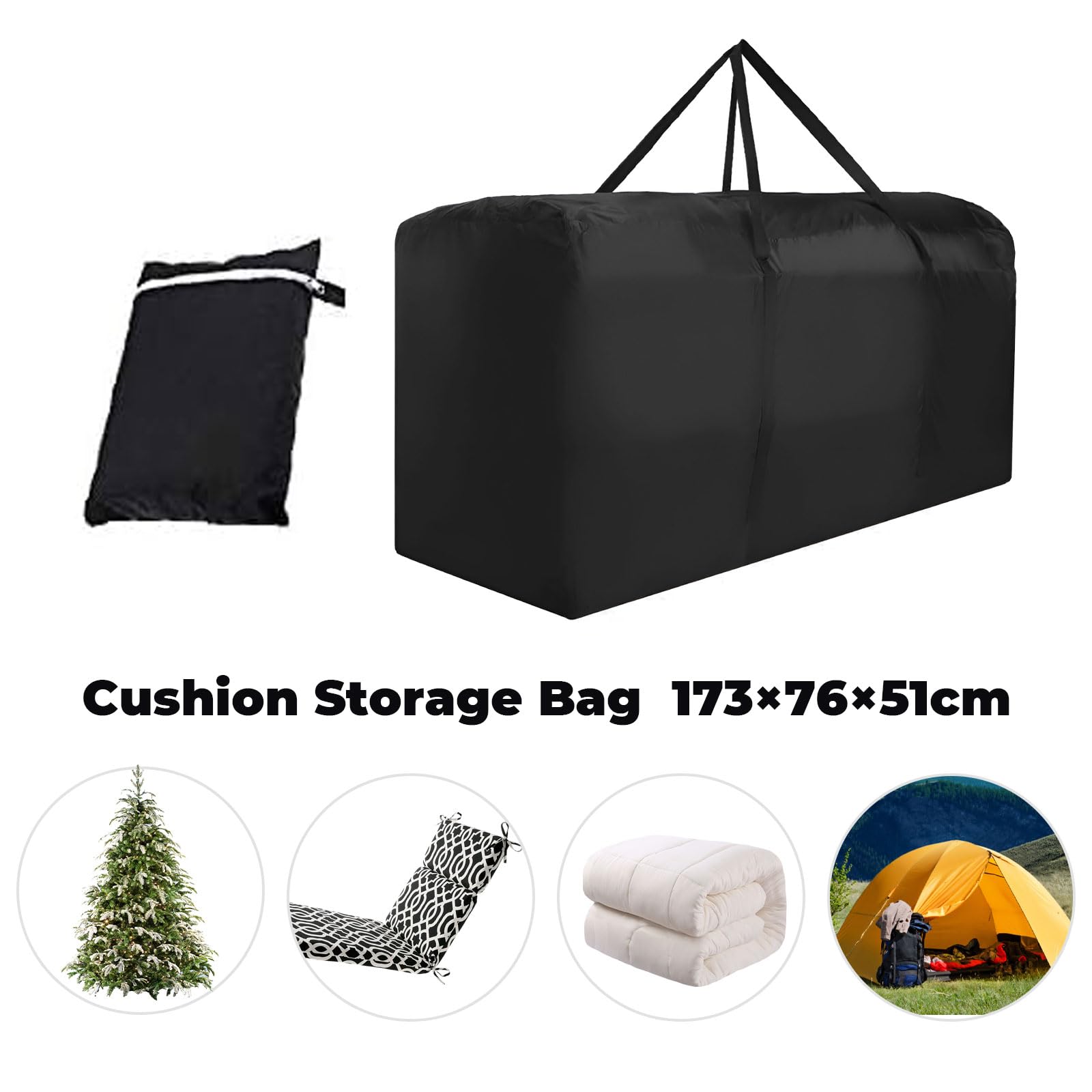 Bicherub weatherproof bag with zipper guards cushions against sun and moisture.