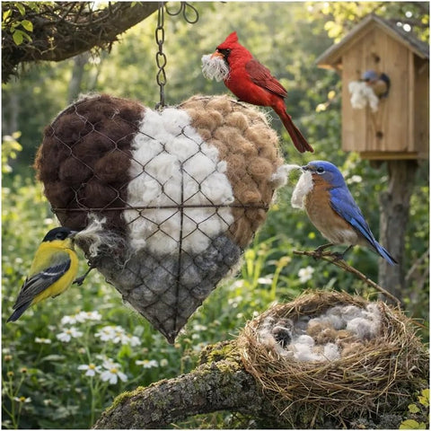 Bicotand Bird Nesting Heart material holder with nesting fibers for small birds
