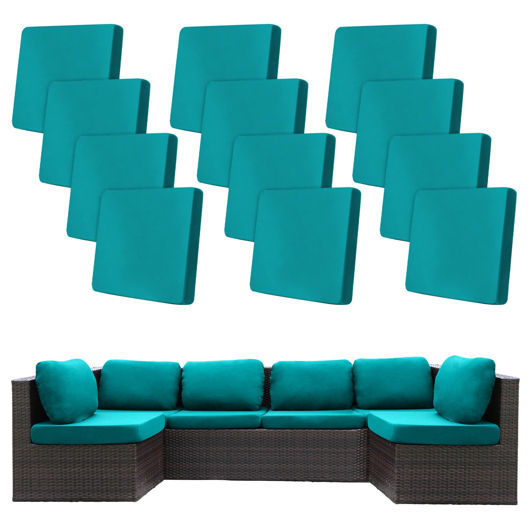 BIETYONE 12-piece stretch cushion cover in peacock blue for versatile outdoor sofa refresh.