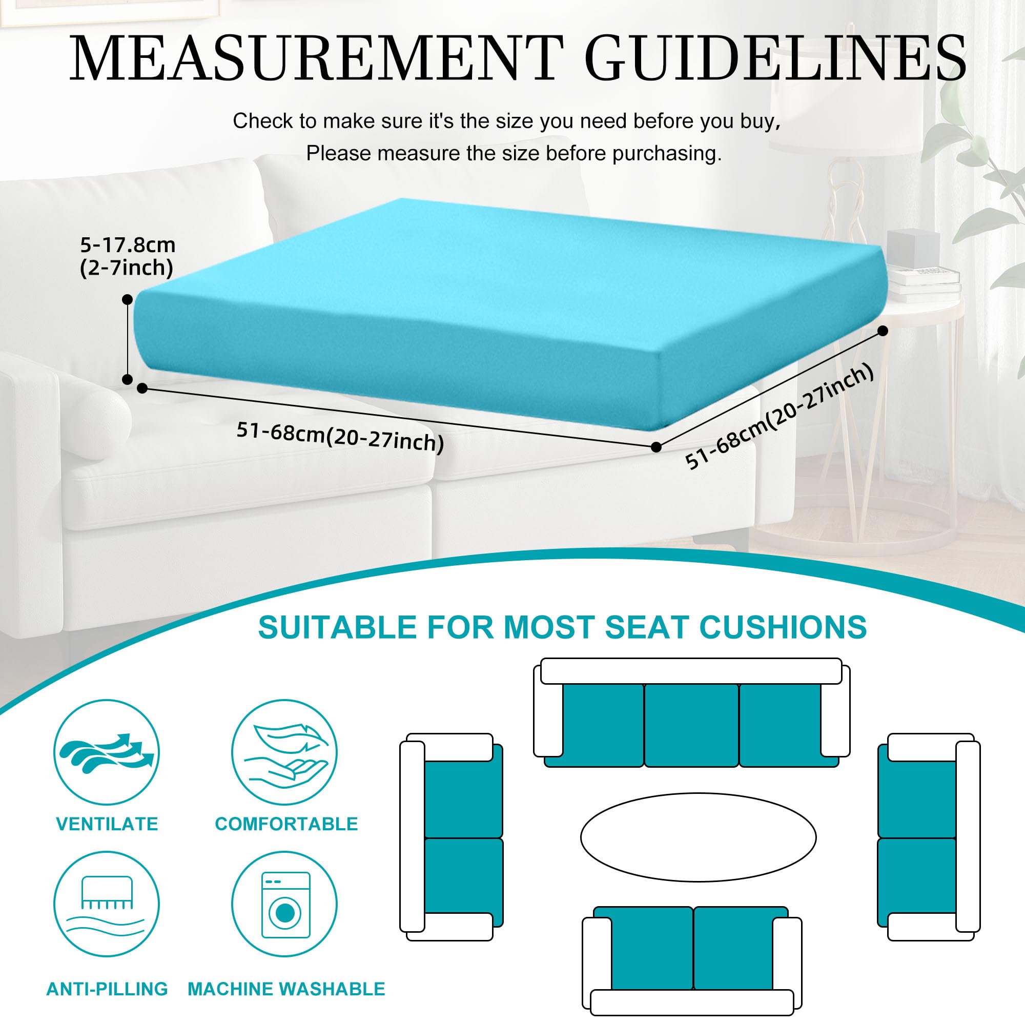 BIETYONE sky blue stretch cushion cover demonstrates a flexible fit for diverse cushions.