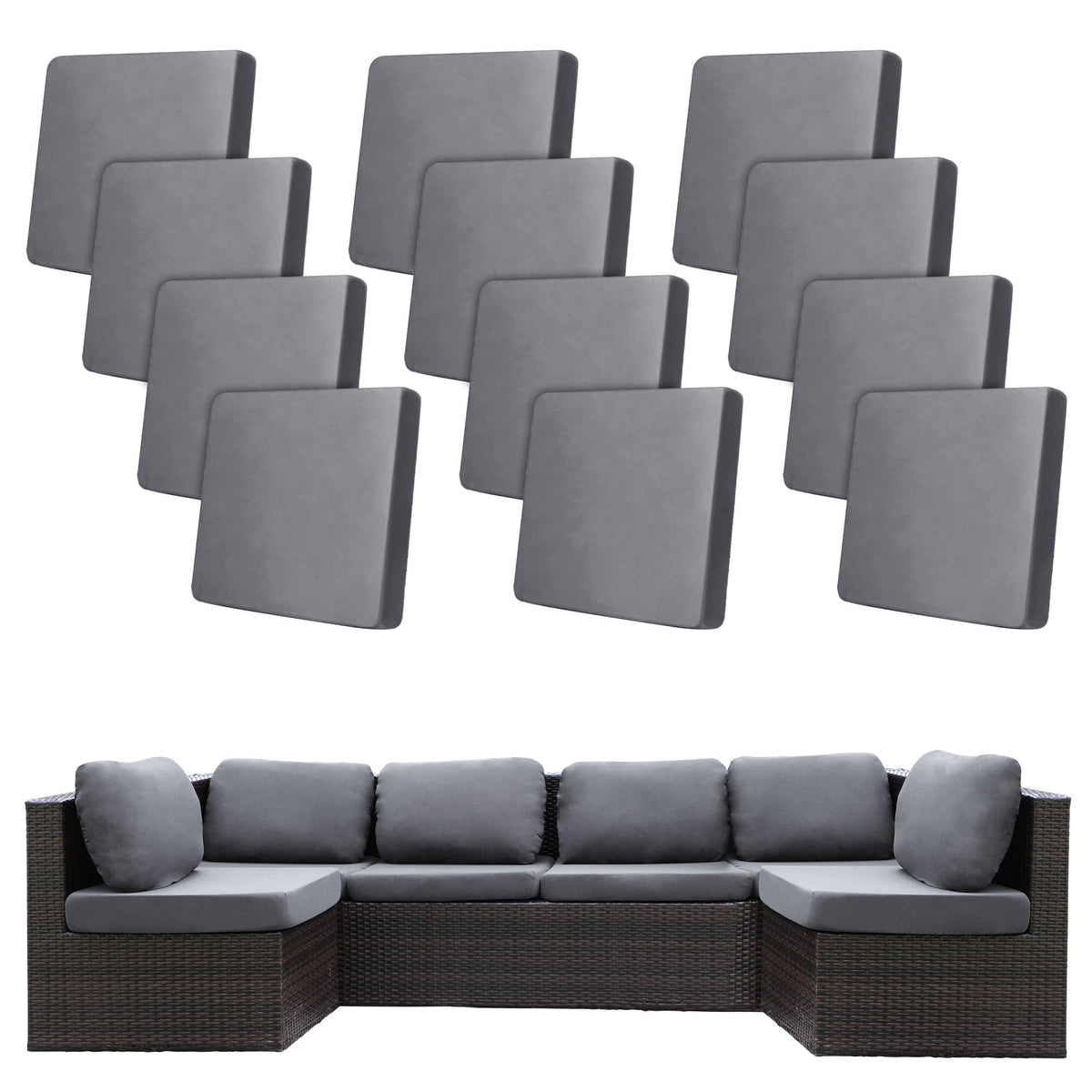 BIETYONE 12Pcs stretch cushion covers pack in grey to refresh outdoor cushions.