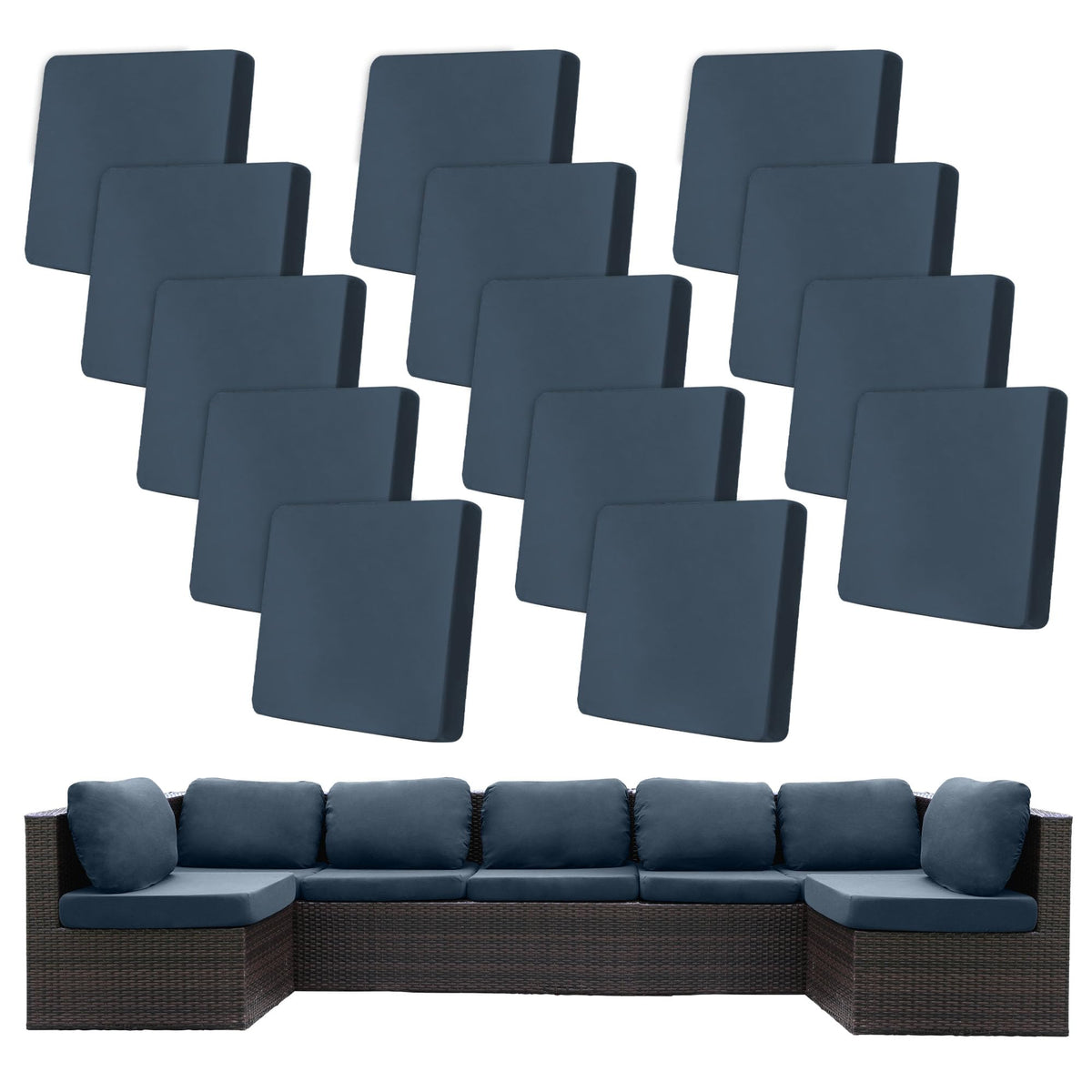BIETYONE 14-piece gray-blue cushion covers, front view, protects outdoor cushions.