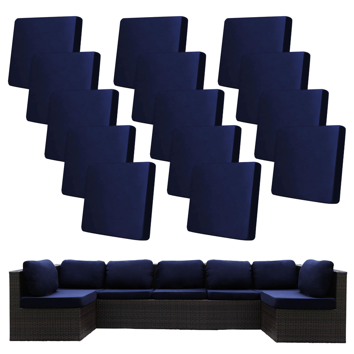 BIETYONE navy blue stretch cushion covers on outdoor sofa for easy refresh.