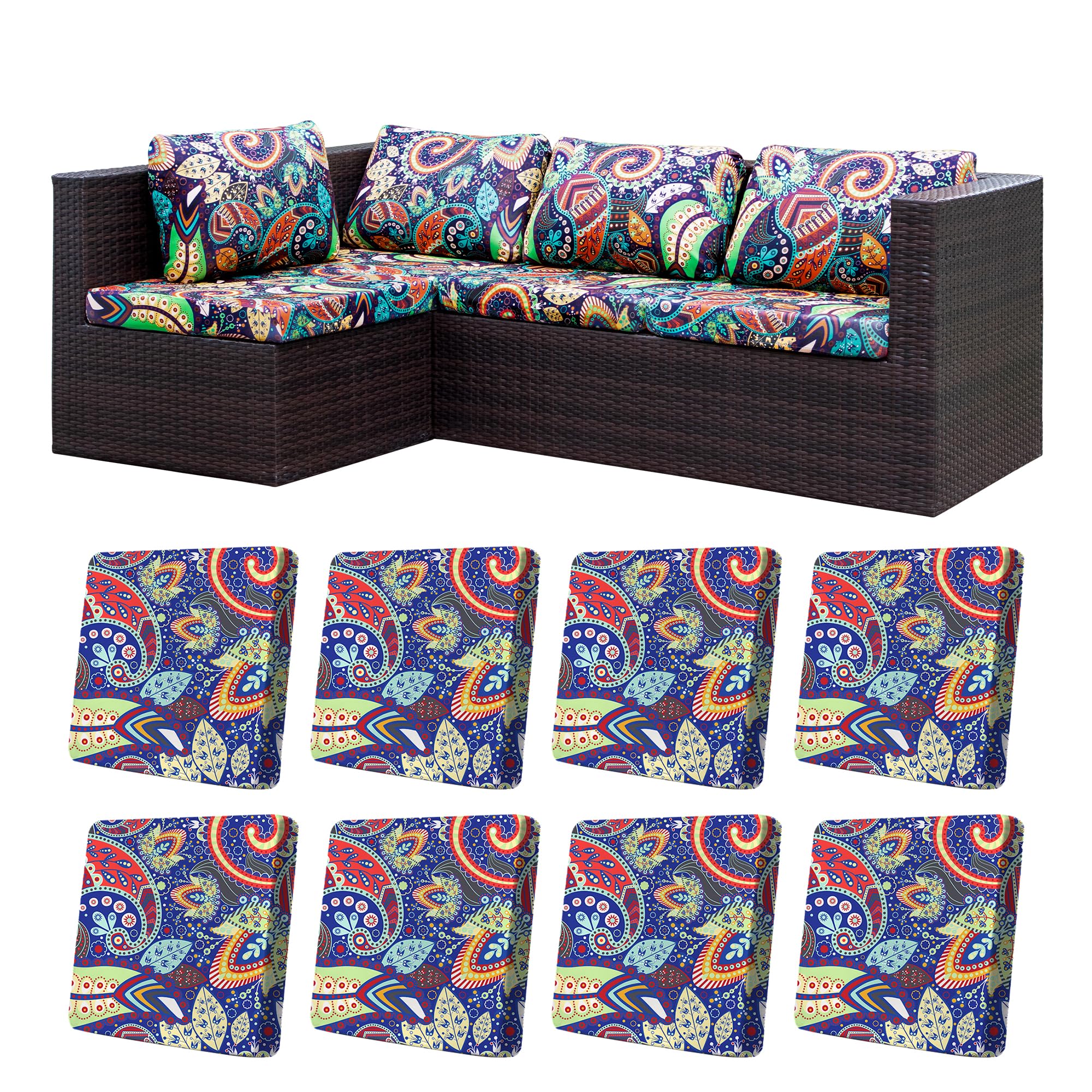 BIETYONE 8-piece stretch cushion cover pack fits patio cushions smoothly and protects them.