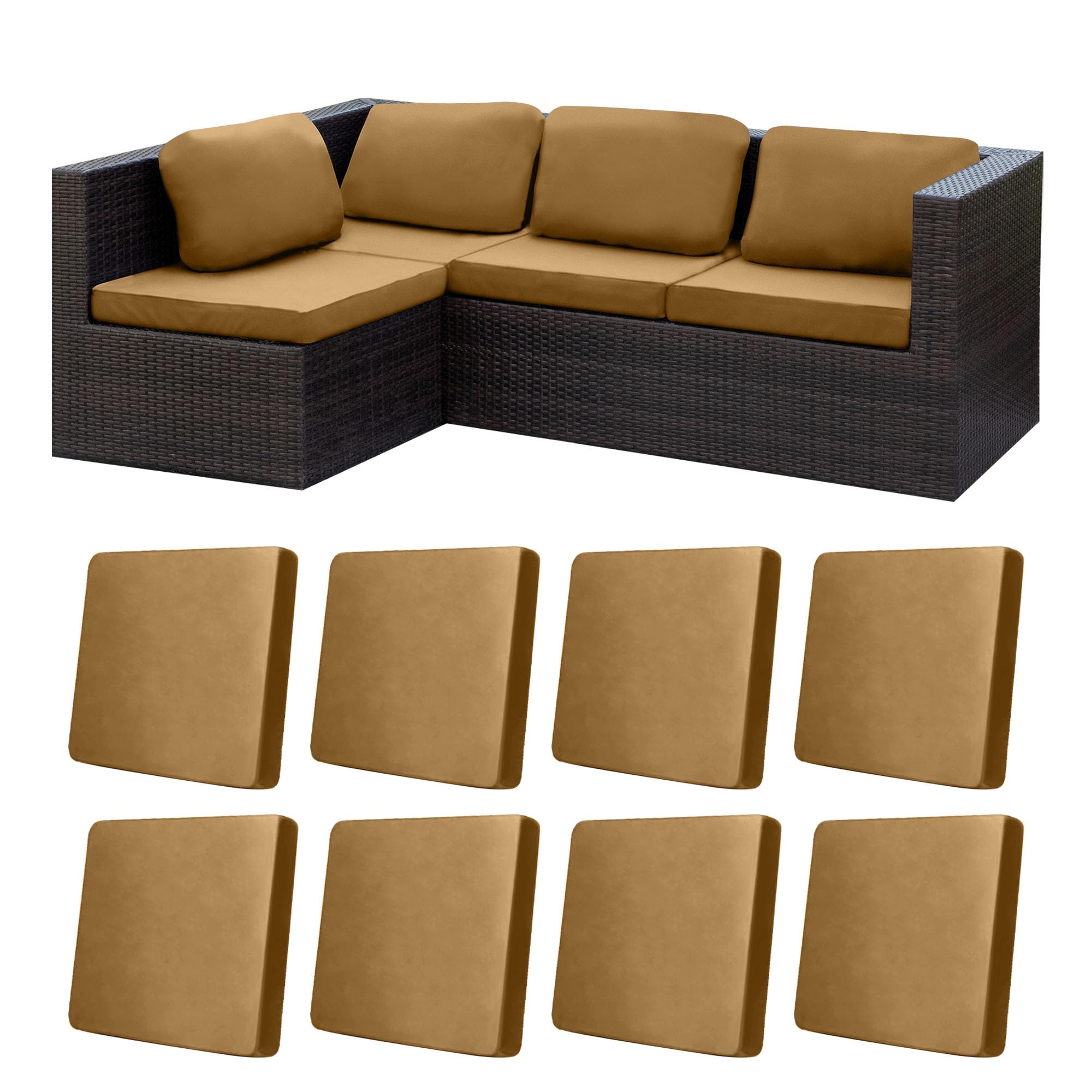 BIETYONE 8pcs stretch patio cushion covers in camel packaging for easy replacement