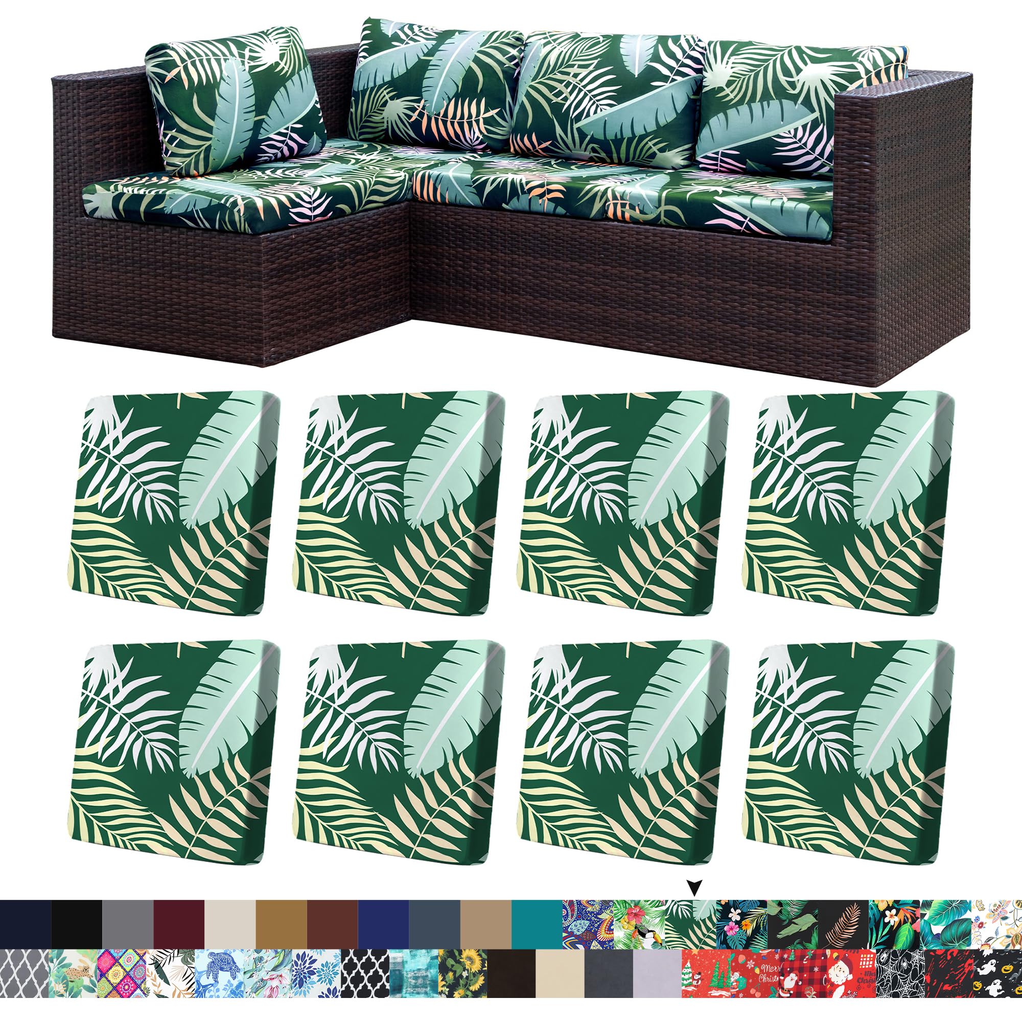 BIETYONE 8Pcs stretch cushion covers in Green Forest protect outdoor cushions with a flexible fit.