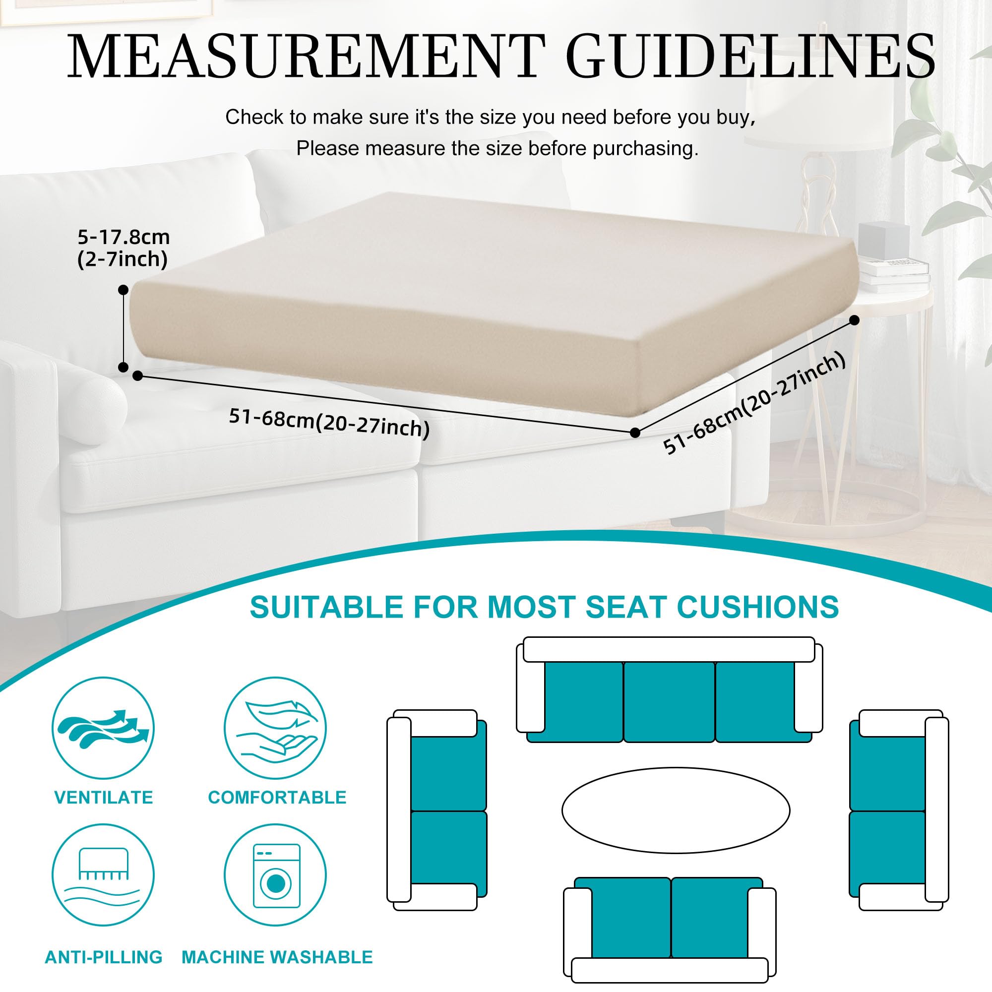 BIETYONE outdoor couch cushion cover beige, easy-care and machine washable.