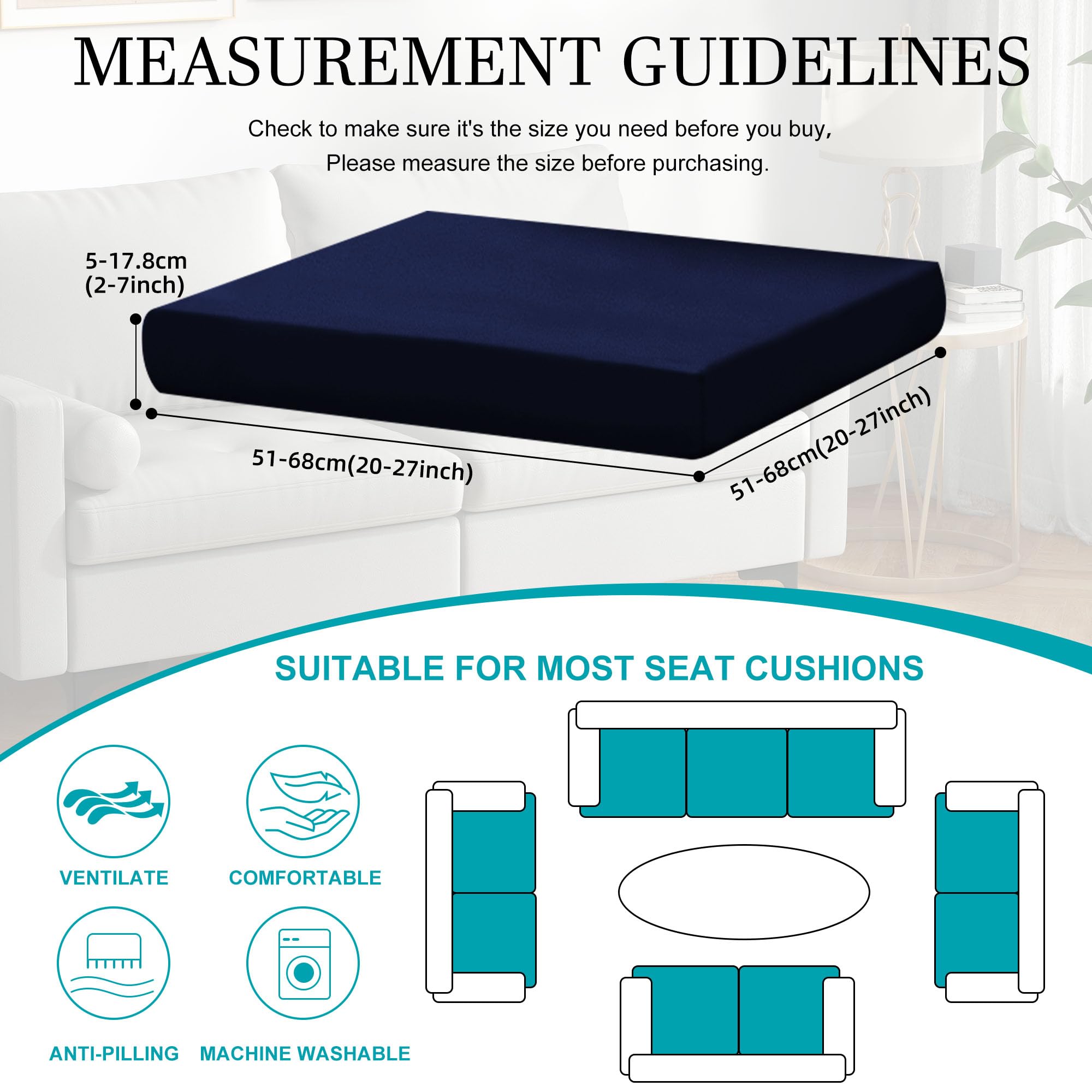 BIETYONE cushion covers show elastic fabric for secure fit.