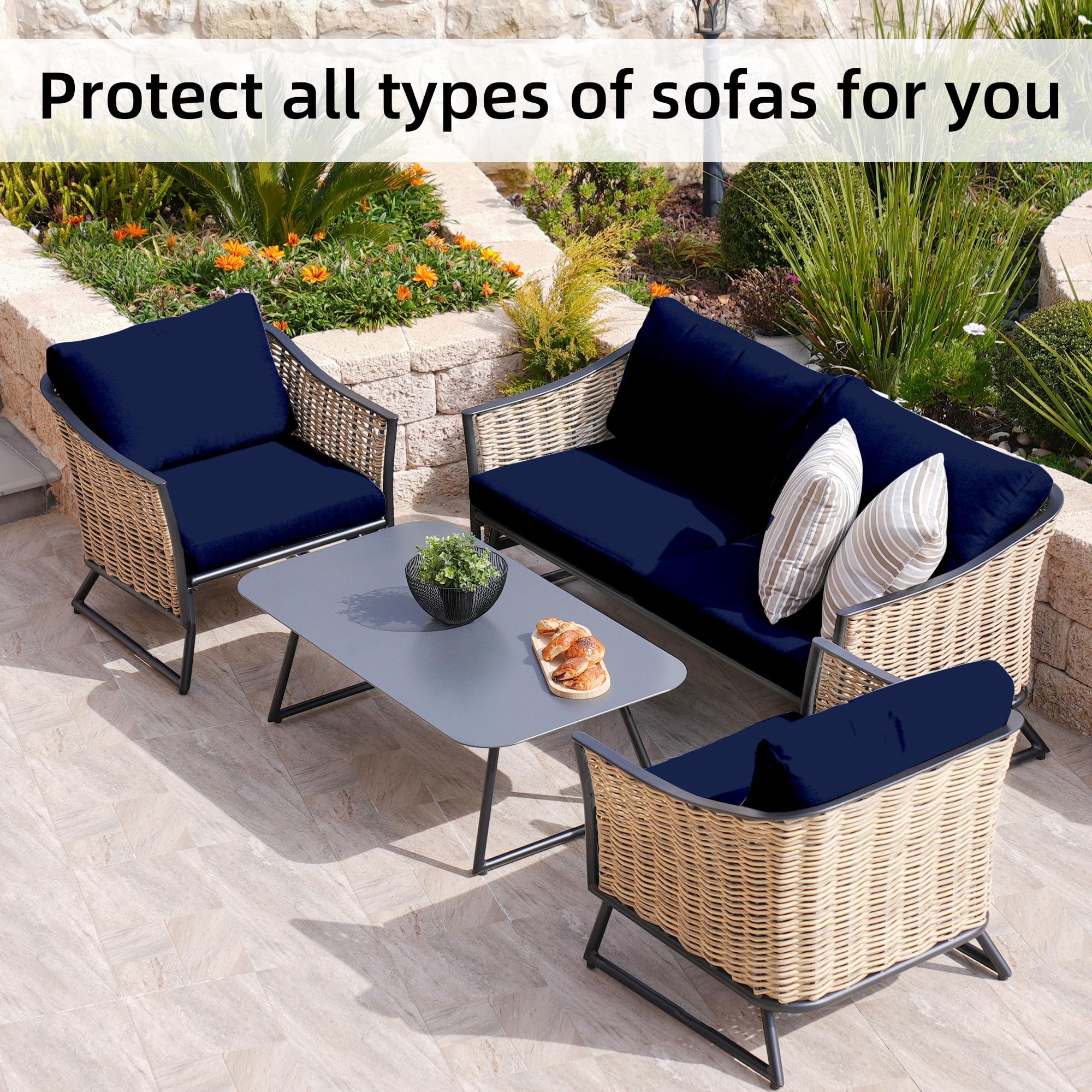 BIETYONE navy-blue sofa cover protects cushions from spills and daily wear