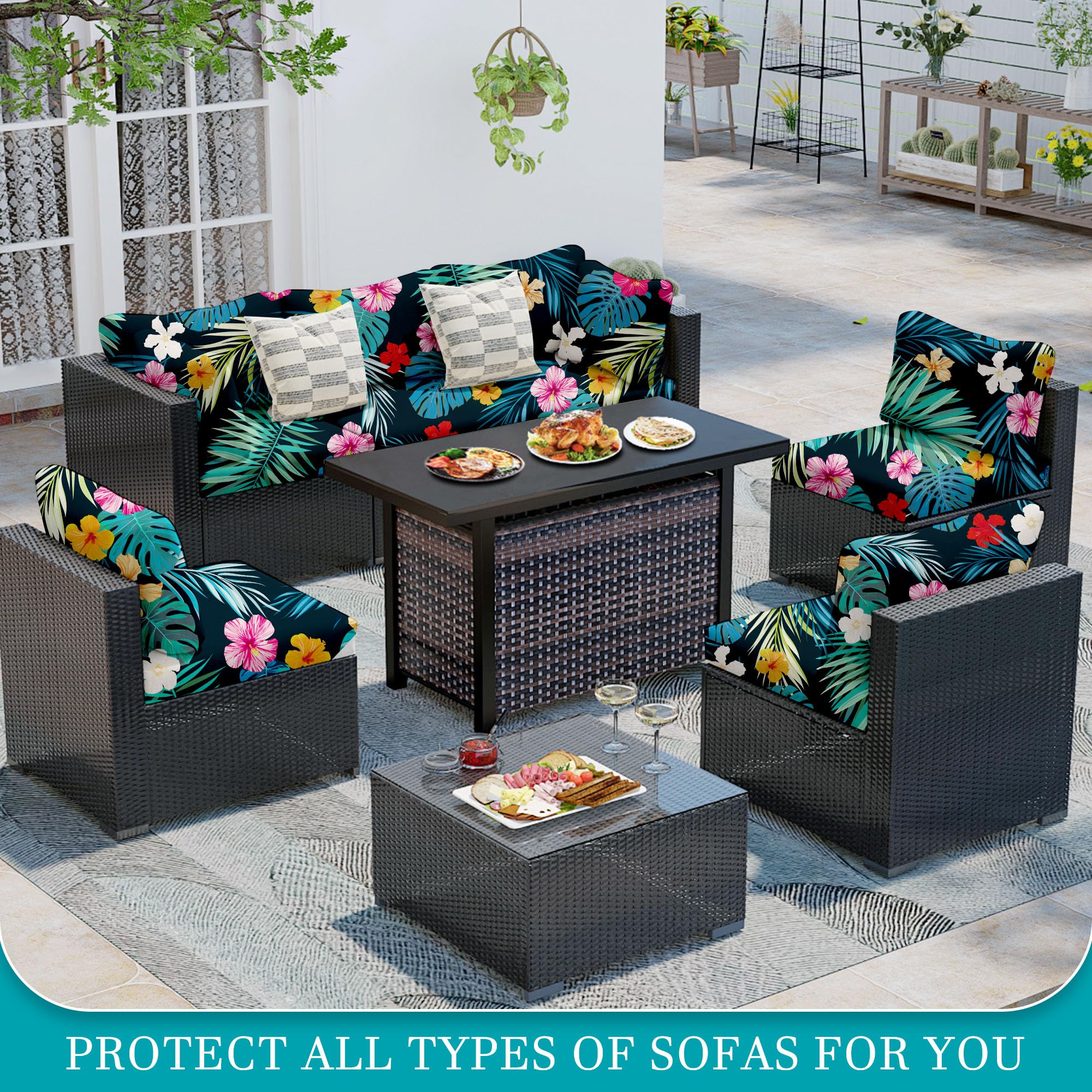 BIETYONE protective outdoor cushion covers on sofa hide wear and scratches.