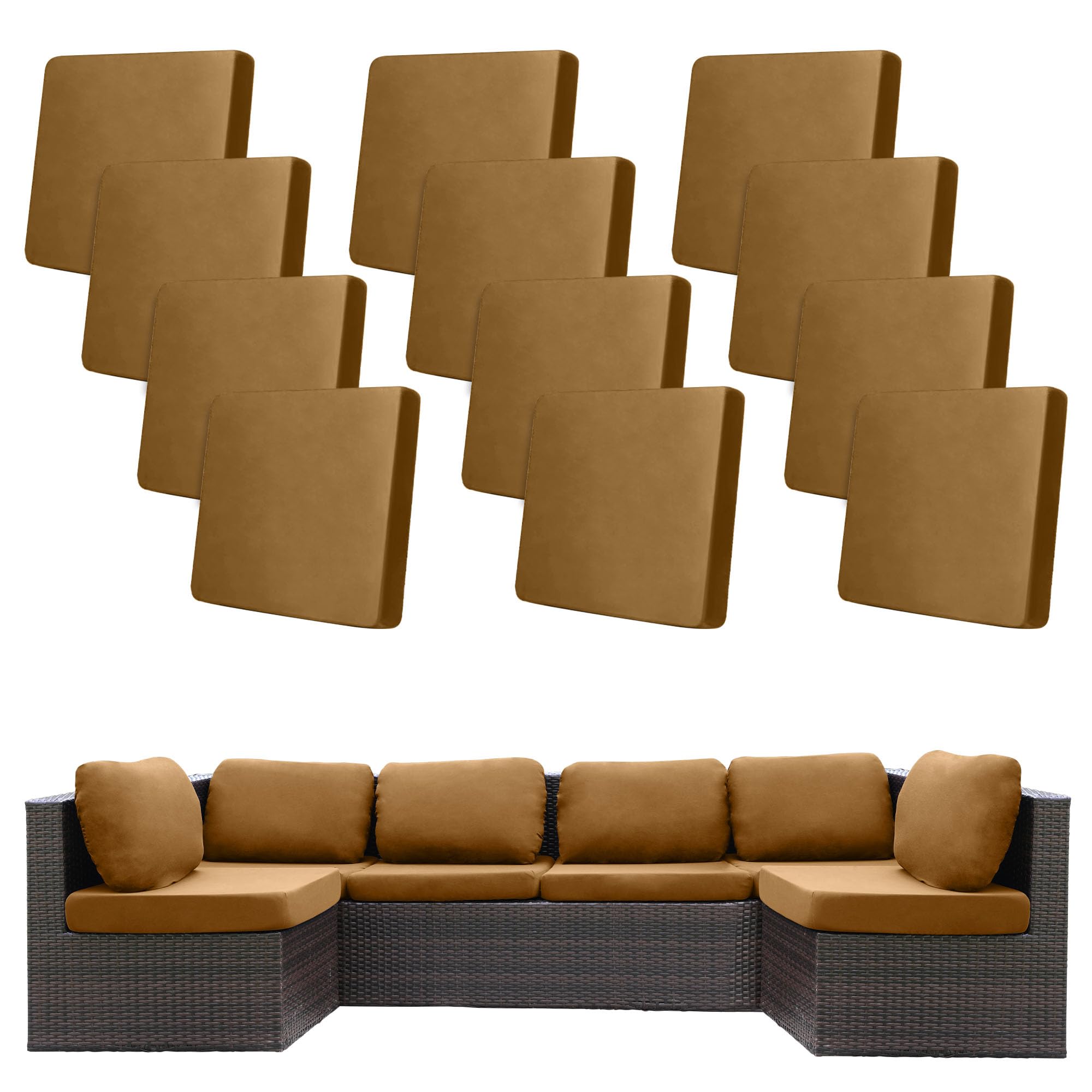 BIETYONE stretch patio cushion cover in camel packaging display, easy size fit for various sofas.