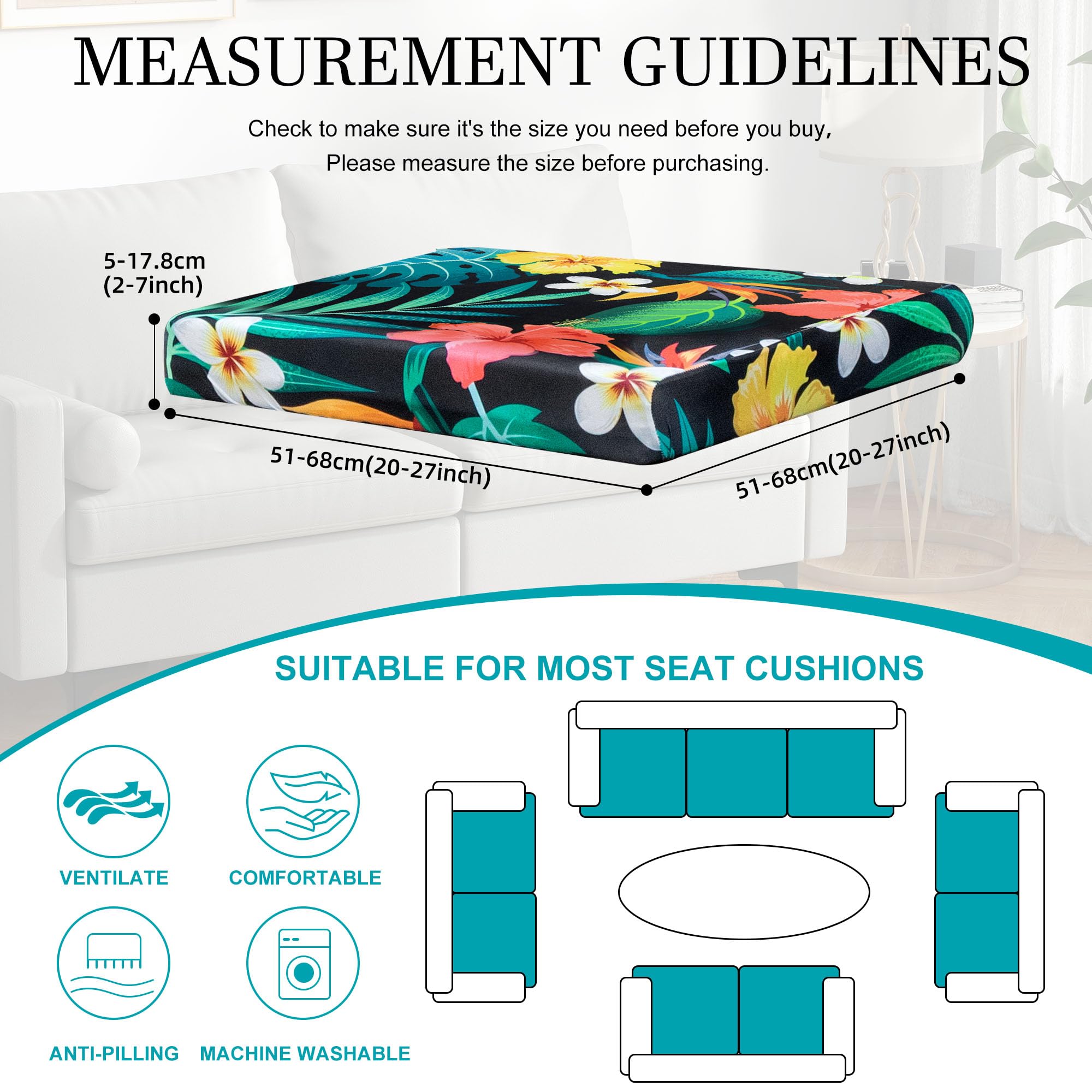 BIETYONE floral cushion cover fits a variety of cushion sizes with elasticity.