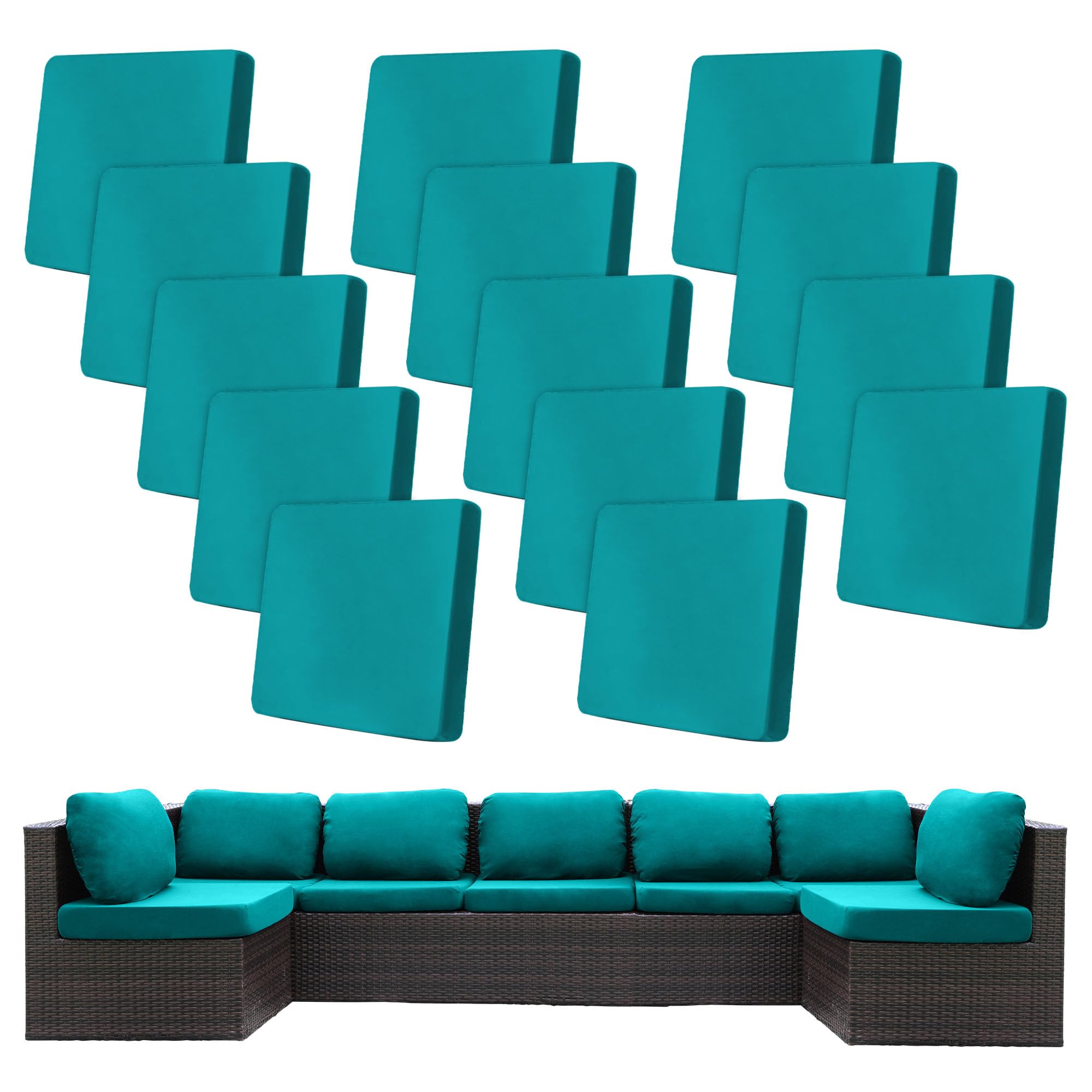 BIETYONE 14-pack cushion covers in peacock blue packaging for outdoor furniture refresh.