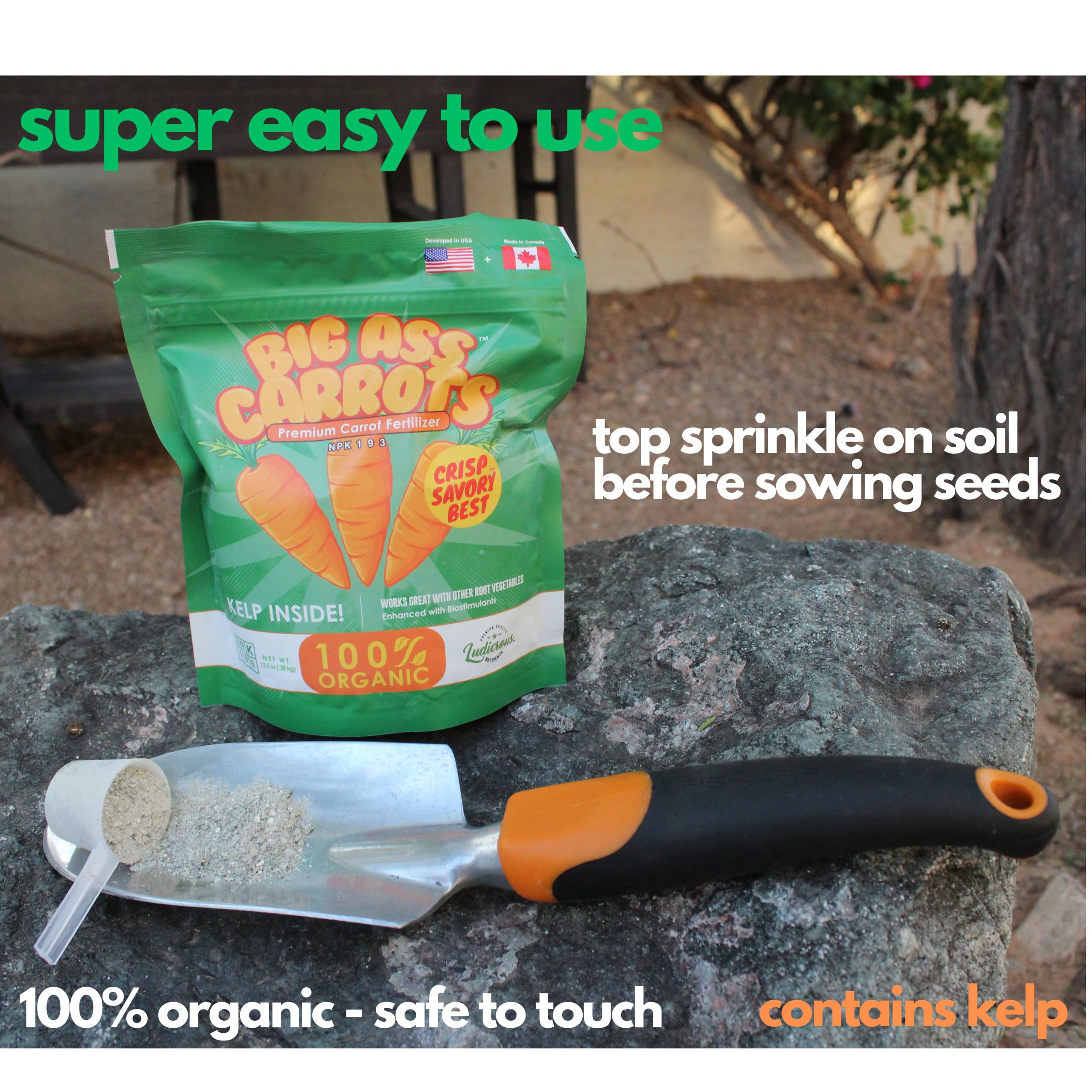 Big A Carrot Fertilizer powder demonstrates high solubility for fast feeding.
