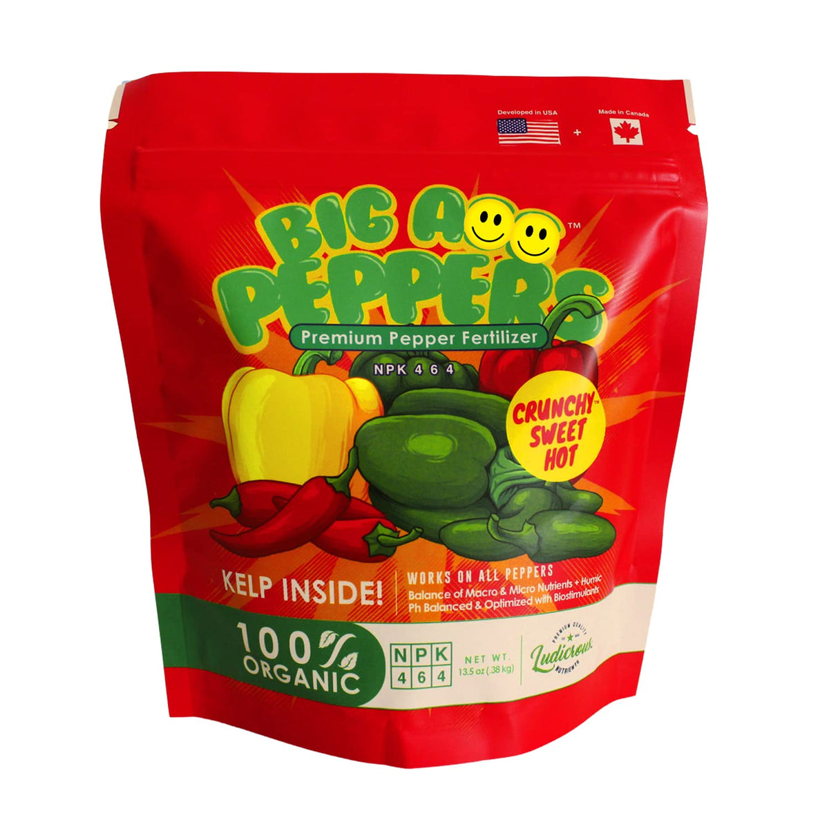 Big A Pepper Fertilizer bottle front promotes vibrant pepper growth.