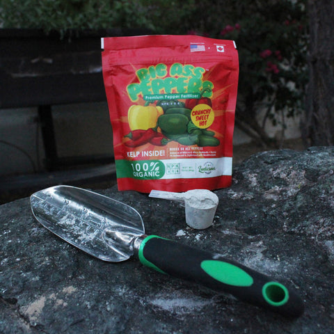 Big A Pepper Fertilizer kelp-humic acid mix shown for soil vitality.