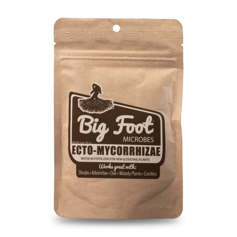 Big Foot Ecto Mycorrhizae water-soluble powder label for root support.