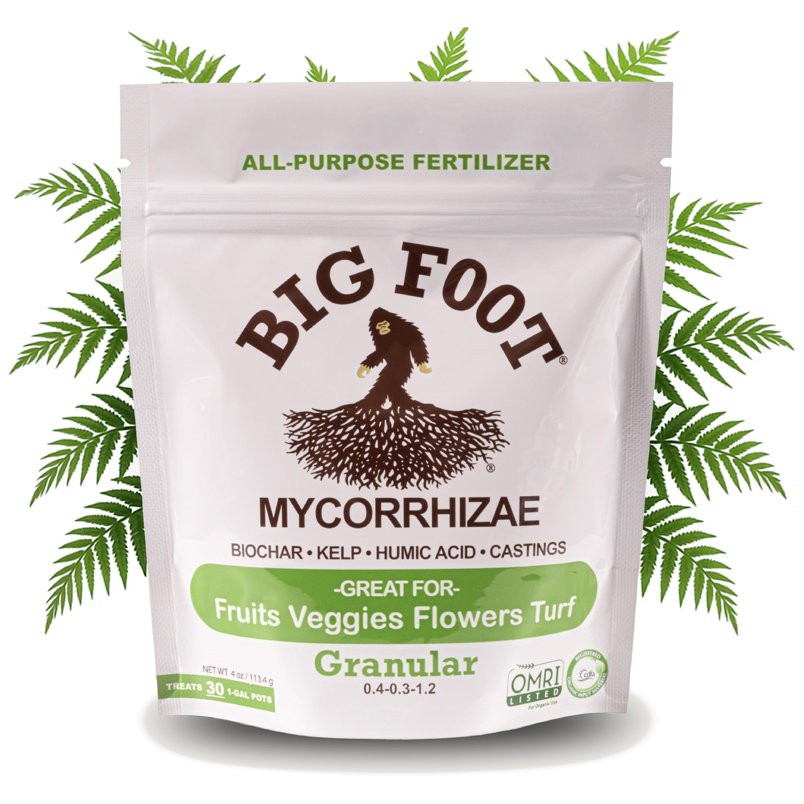Big Foot Mycorrhizae spores bag shows high spore content for stronger roots.