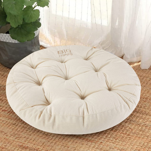Big Hippo round floor pillow 22-inch beige front view for comfortable seating