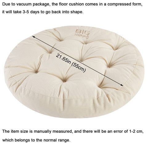 Big Hippo round floor pillow beige top view ideal for meditation