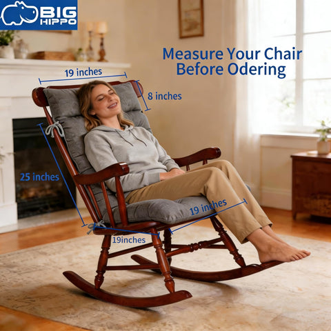 Big Hippo rocking chair back cushion in gray supports posture