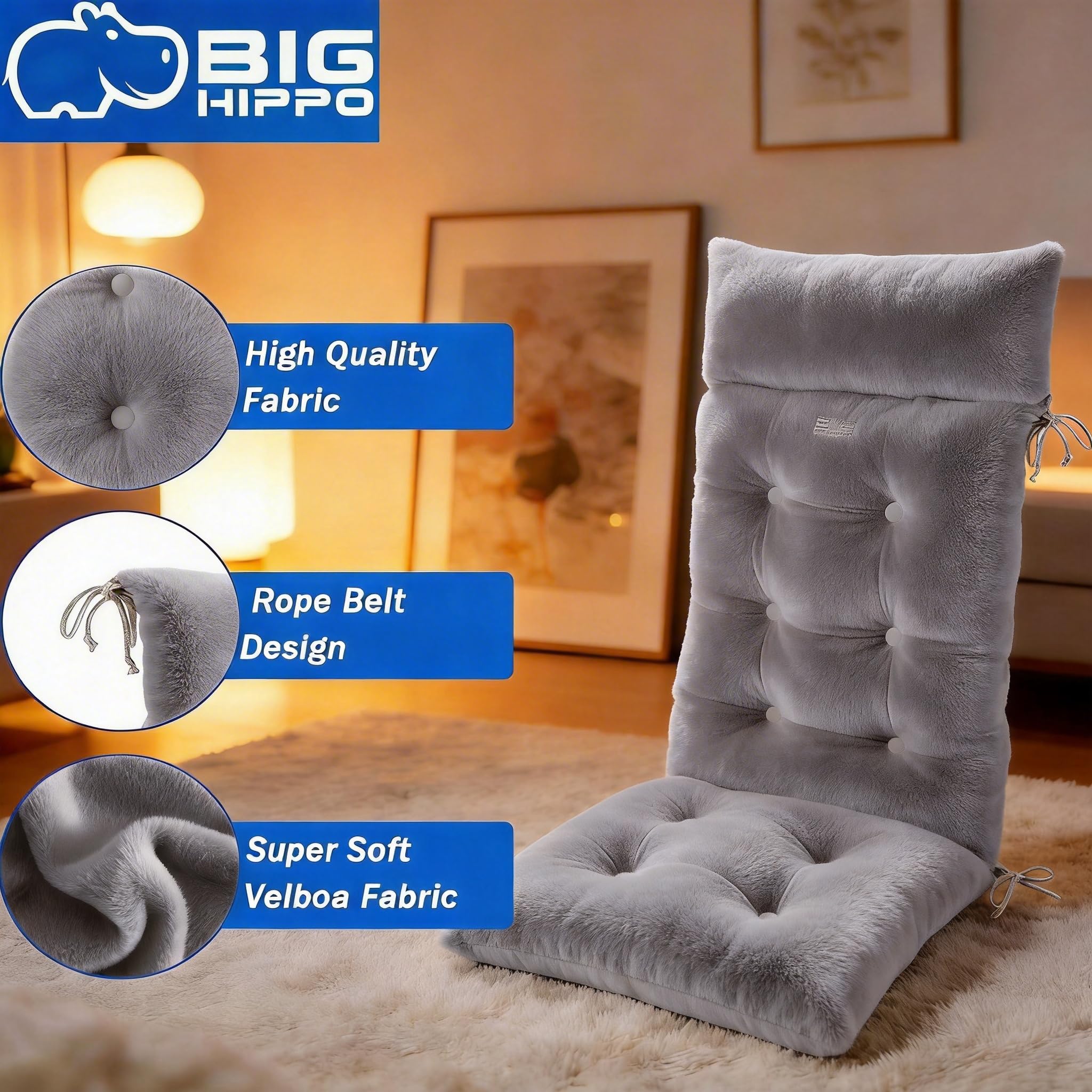 Big Hippo machine-washable gray cushion set for easy cleaning