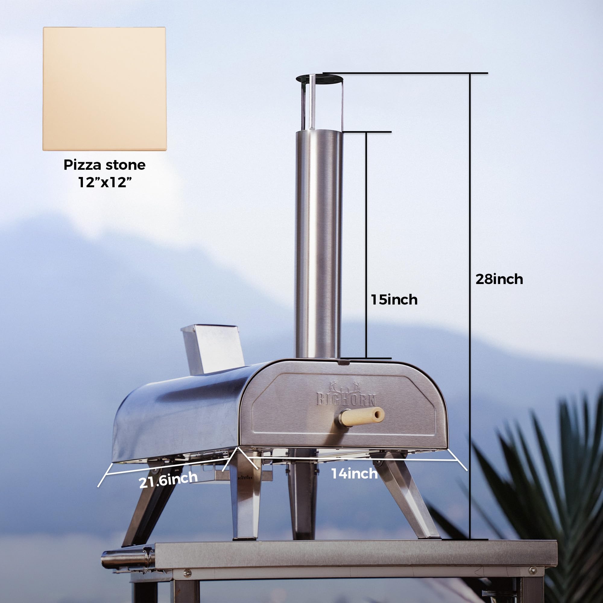 BIG HORN 12-Inch Pizza Oven 12x12 pizza stone placed for even heat