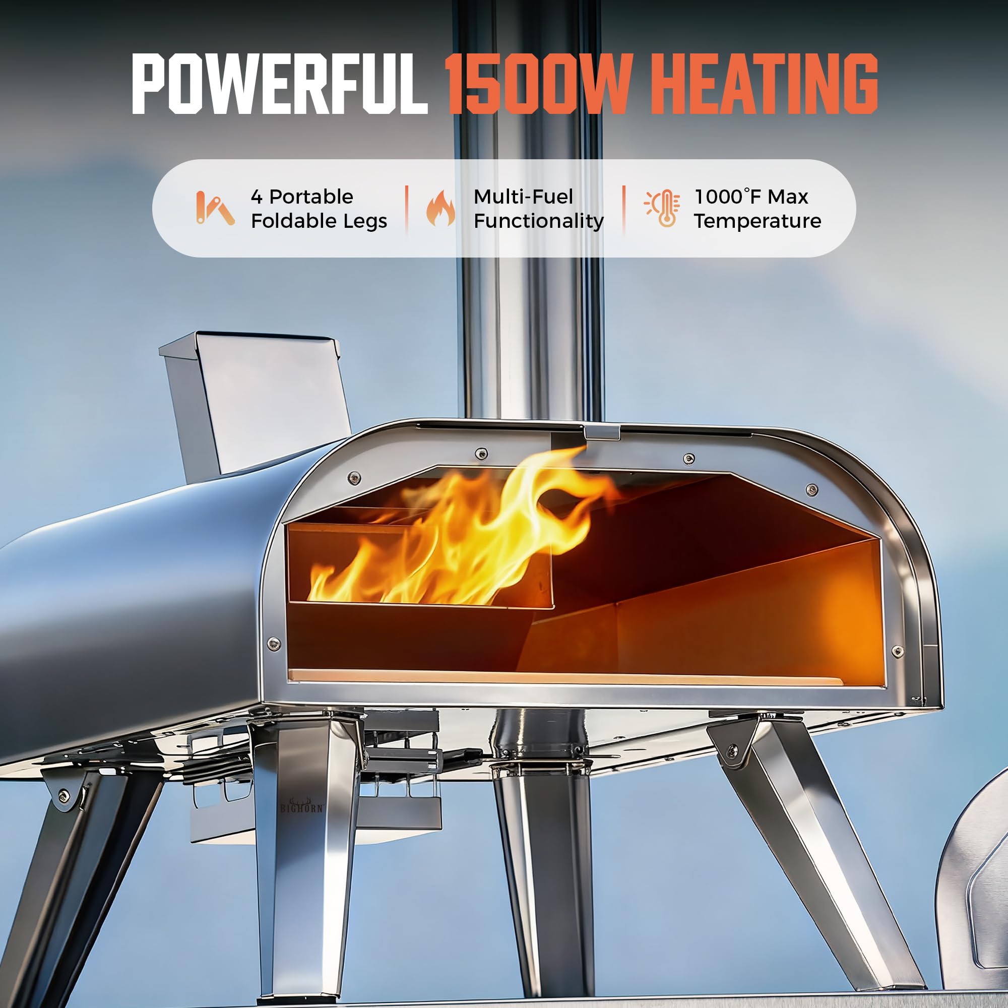 BIG HORN Outdoors 12inch dual fuel pizza oven electric heating element glow suggests quick oven-ready pizza
