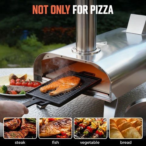 BIG HORN Outdoors 12inch dual fuel pizza oven portable foldable legs support easy transport