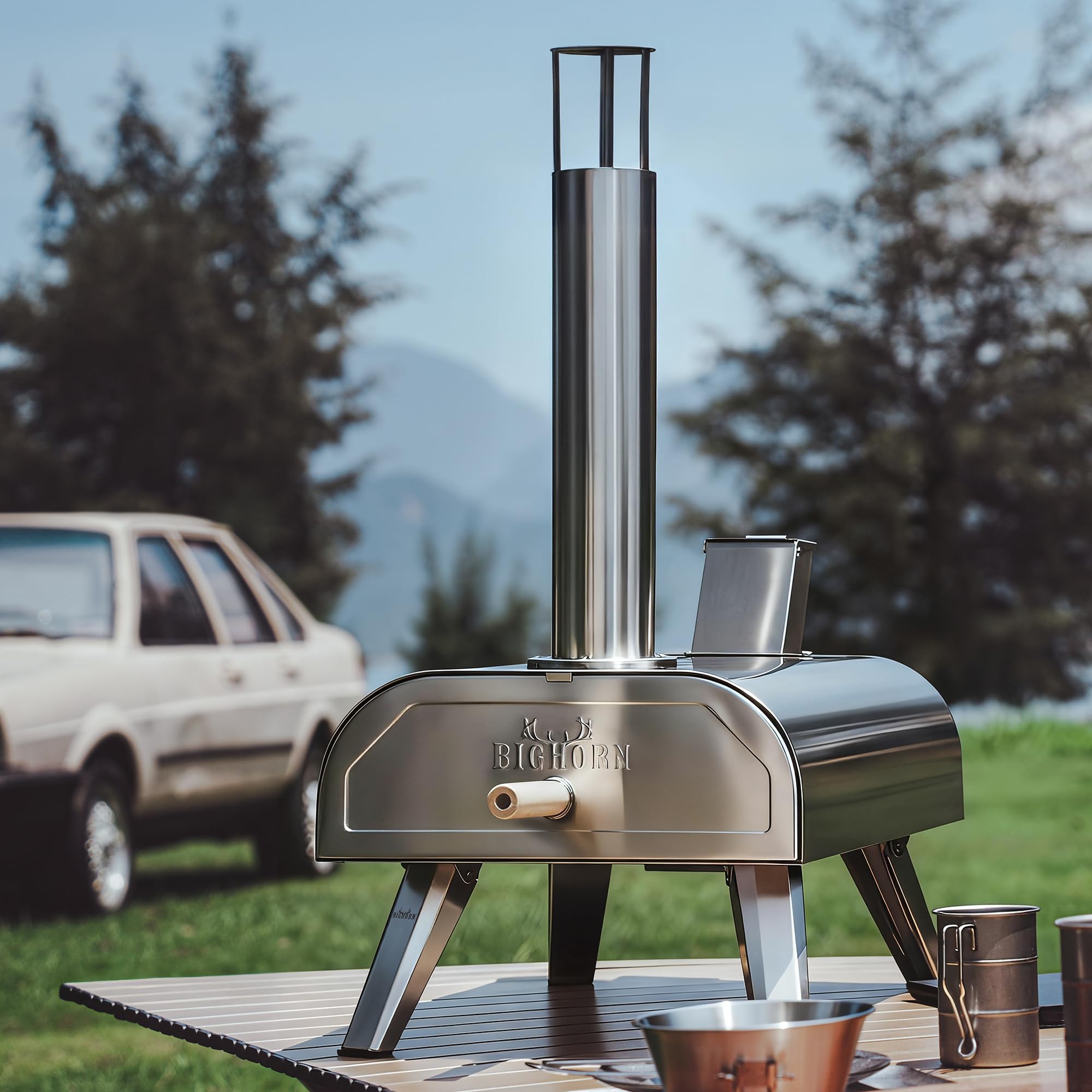 BIG HORN Outdoors 12inch dual fuel pizza oven open door for wood-fired aroma