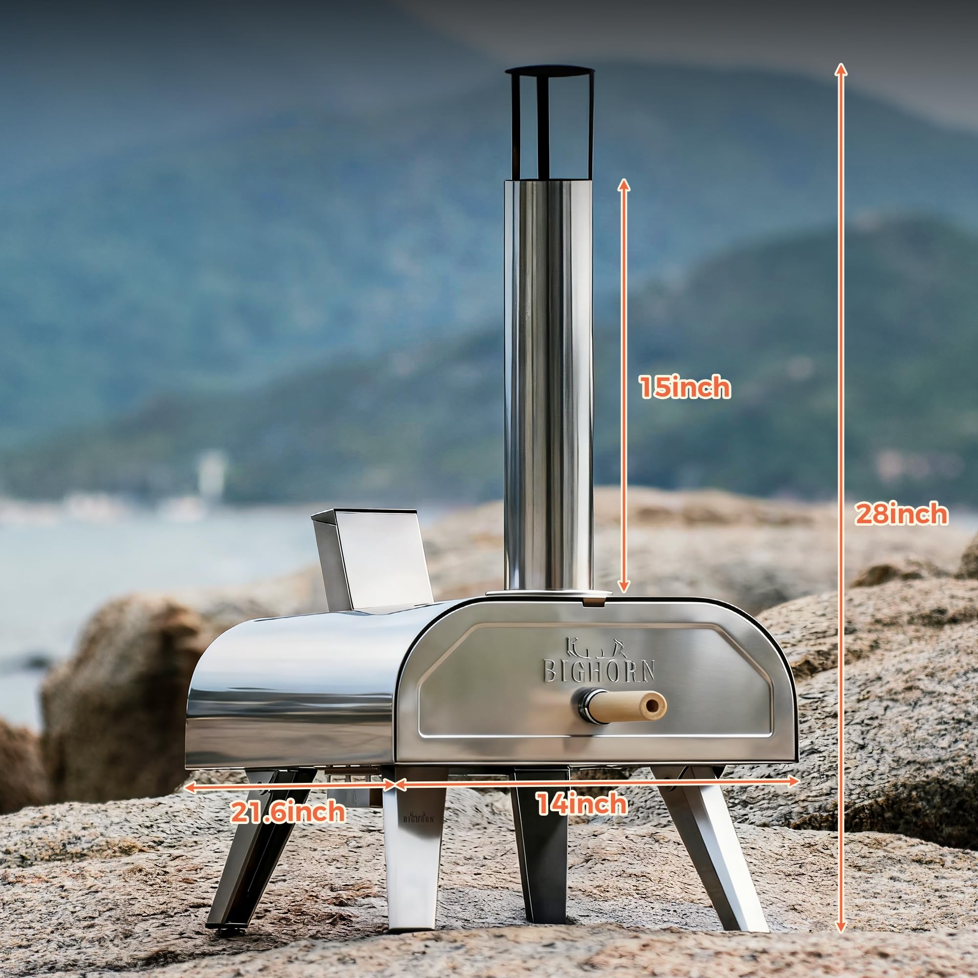 BIG HORN Outdoors 12inch dual fuel pizza oven outdoor setup in backyard