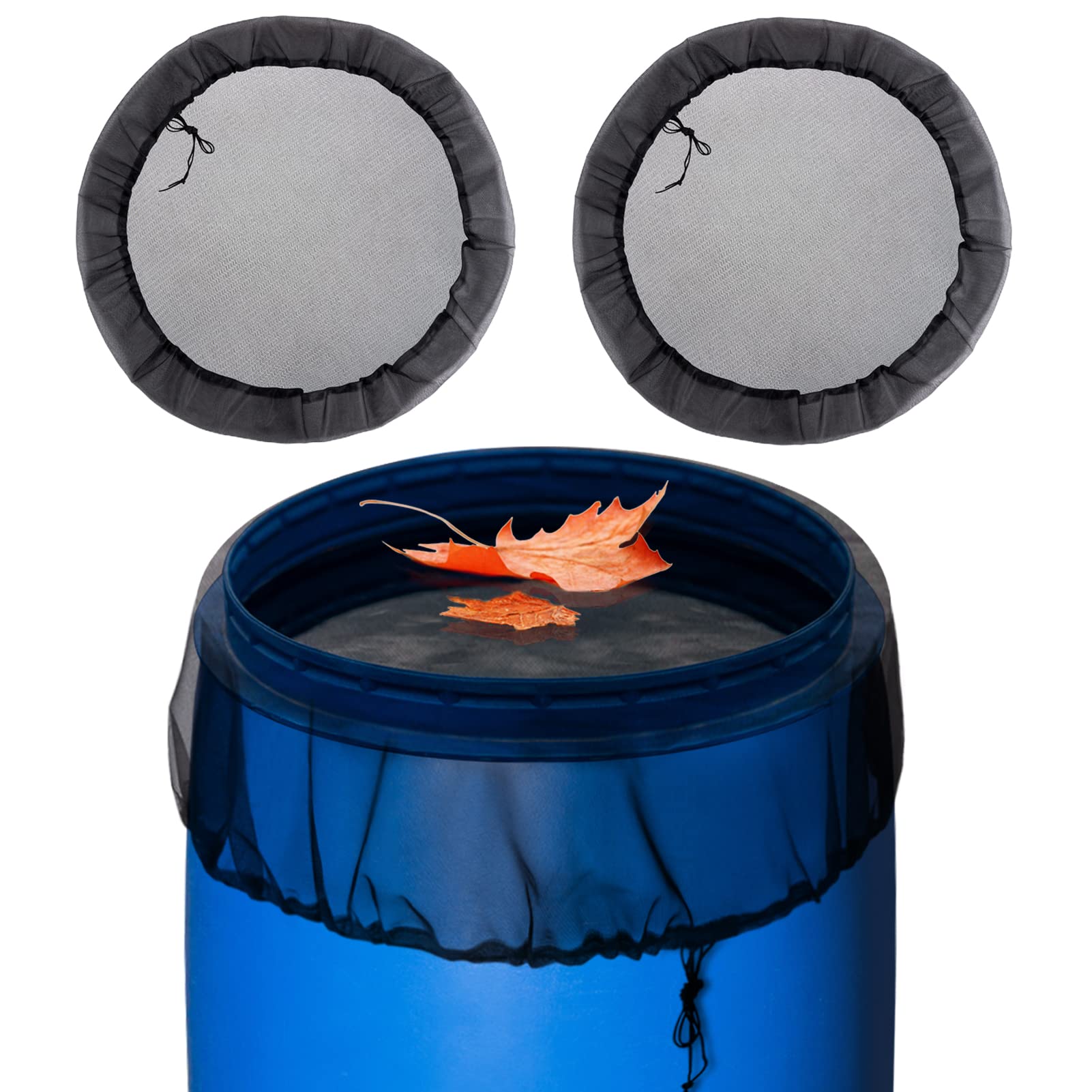 Biggun rain barrel mesh cover 39in with netting protects water from leaves.