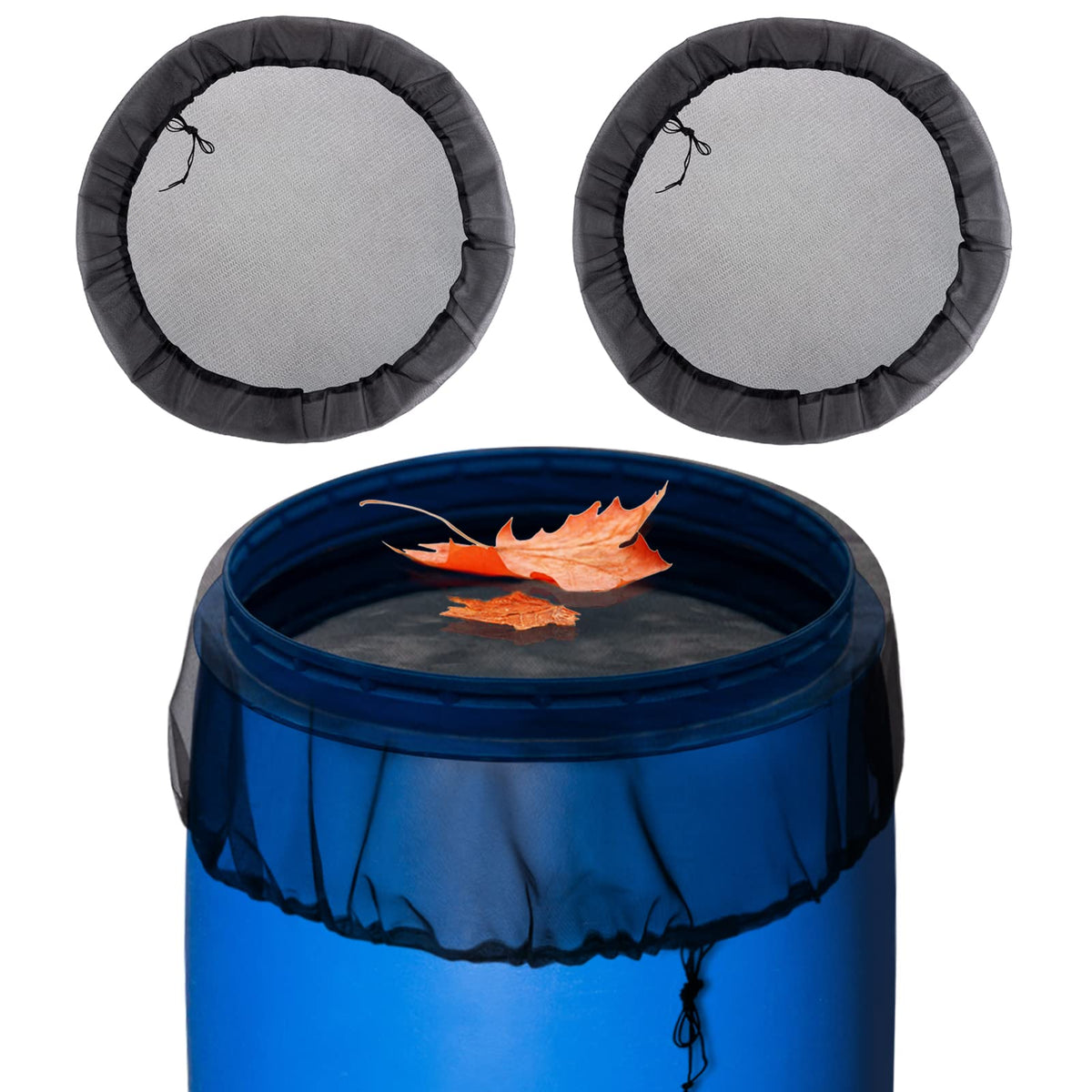 Biggun rain barrel mesh cover 39in with netting protects water from leaves.
