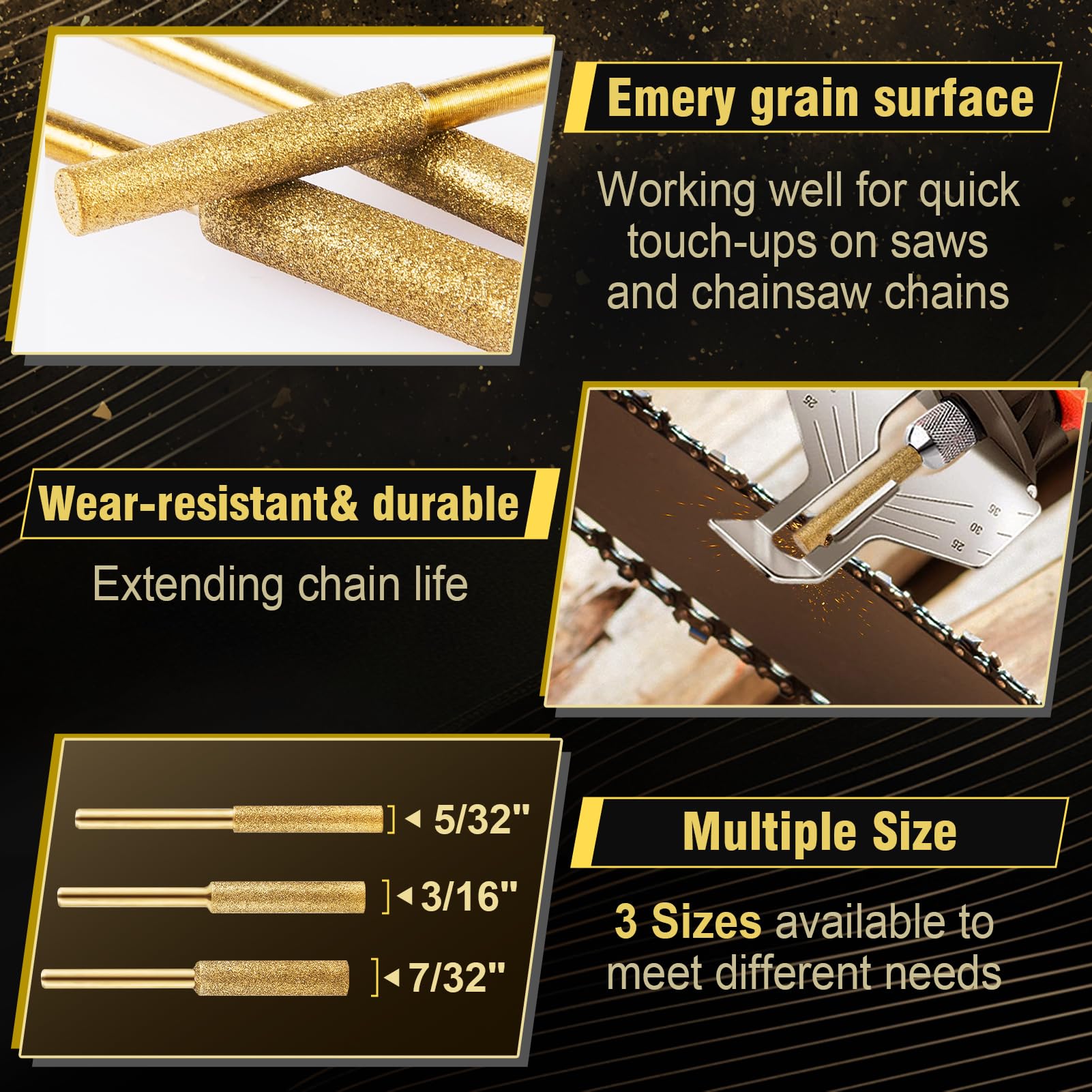 Biggun titanium plated chainsaw sharpener bit 3-16x6 close-up for precise cuts