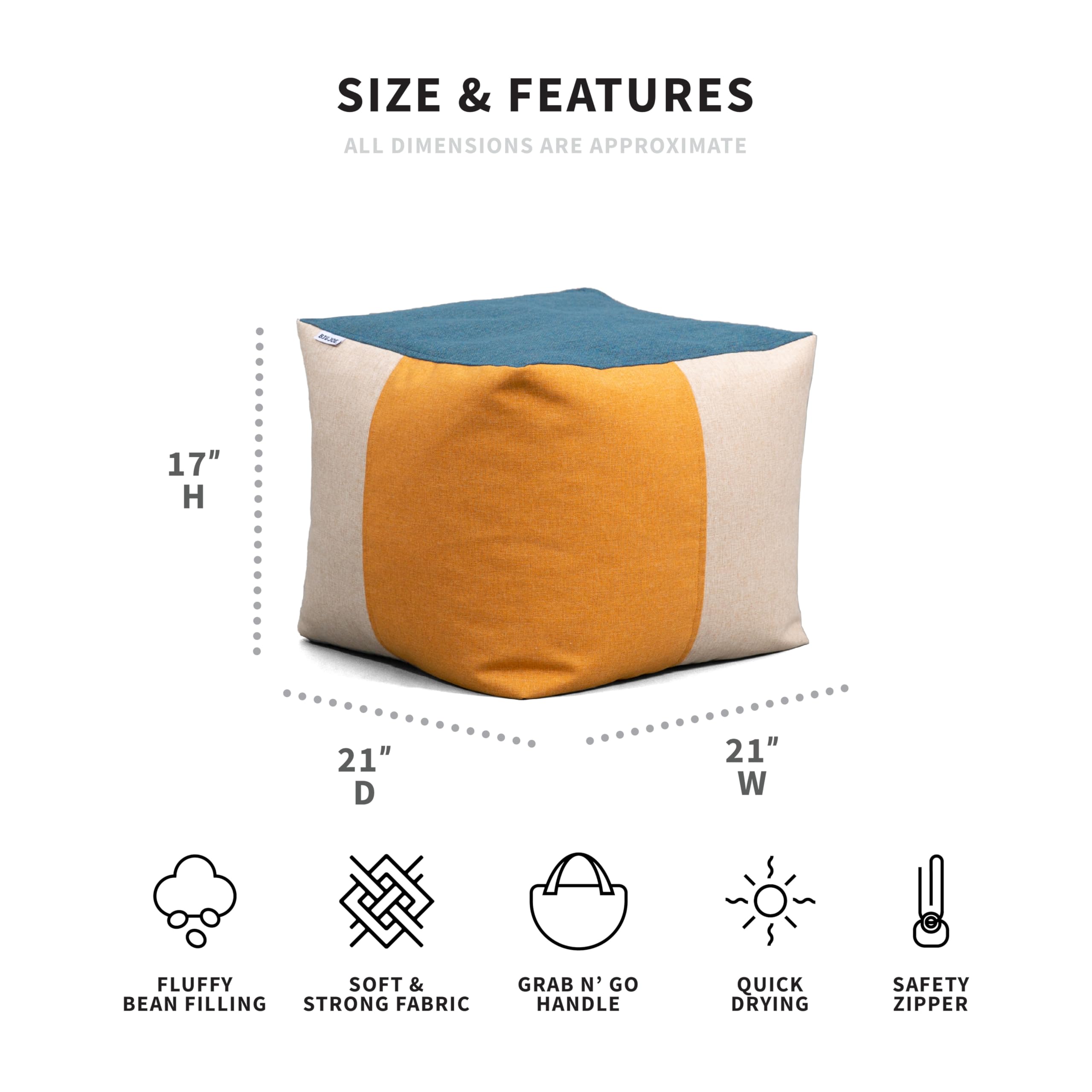 Big Joe Square Ottoman perfectly-filled bean bag provides comfortable footrest and extra seating.
