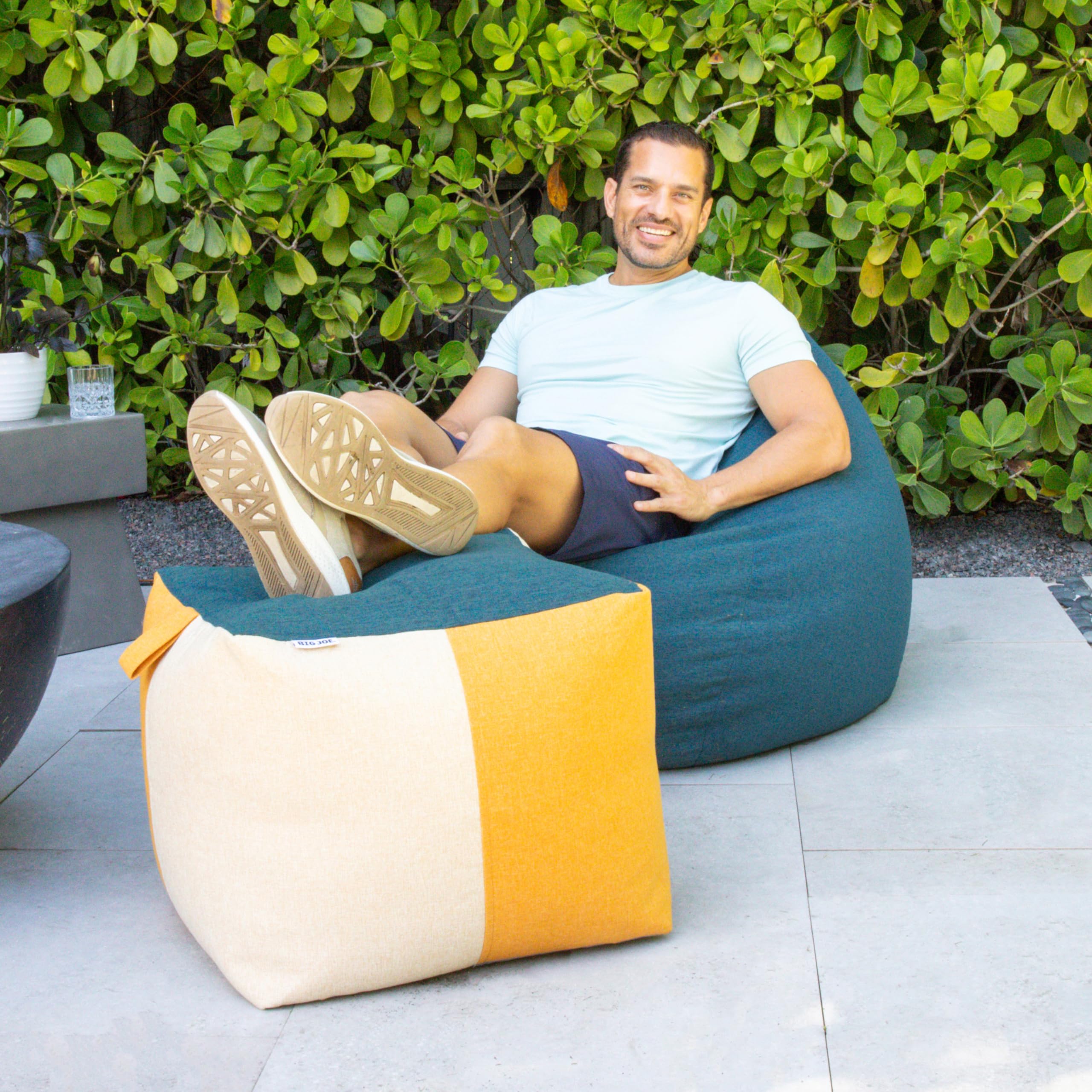 Big Joe Square Ottoman weatherproof fabric resists sun and rain for year-round use.