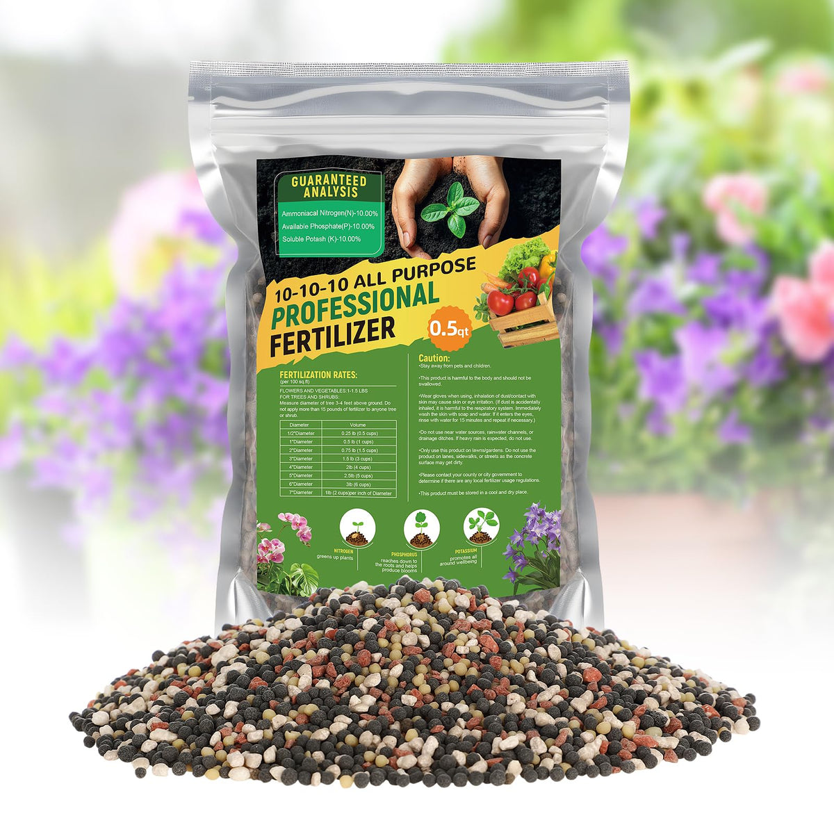 Bigmeta 10-10-10 slow-release granules for steady outdoor garden nutrition.