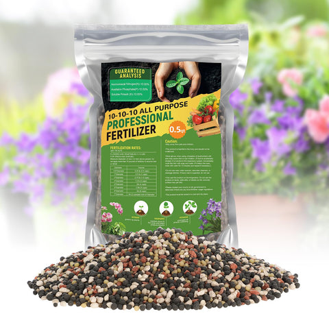 Bigmeta 10-10-10 slow-release granules for steady outdoor garden nutrition.