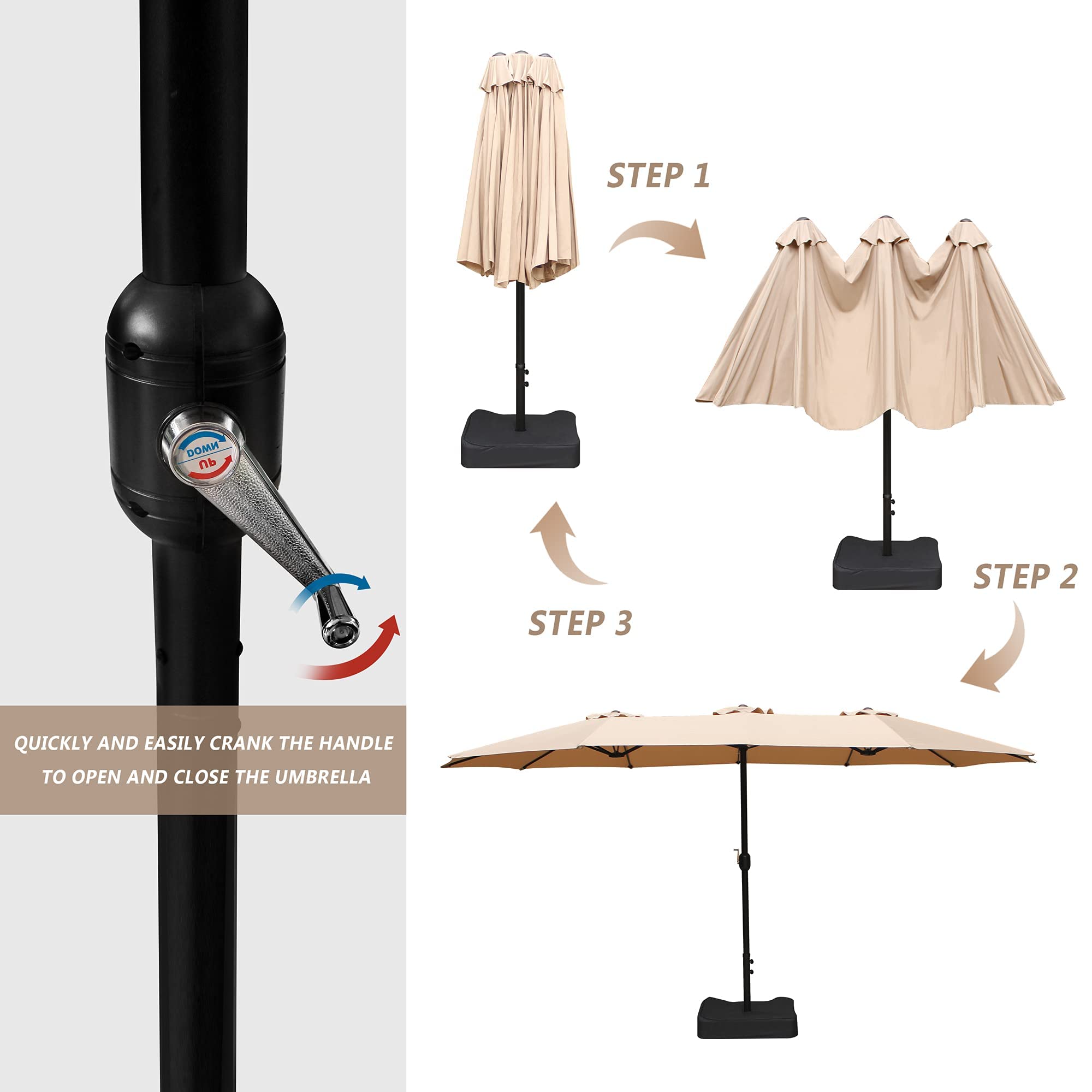 Includes assembly hardware for quick setup of the Bigroof umbrella