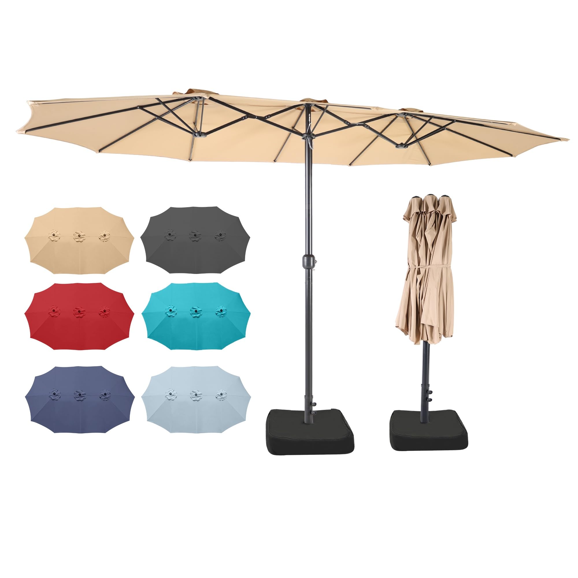 Bigroof 15ft x 9ft double-sided patio umbrella shading a large outdoor area