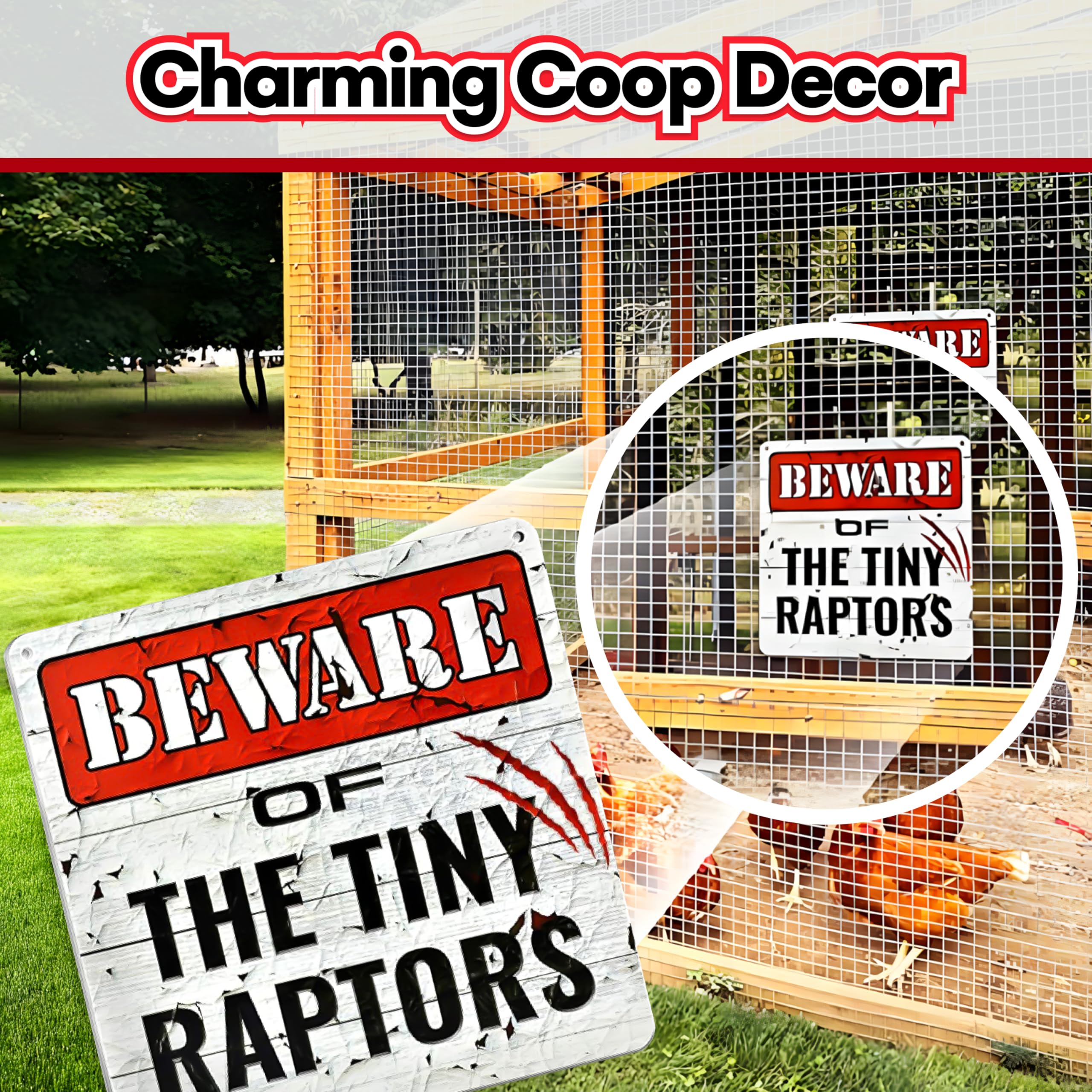 Bigtime Signs Tiny Raptors coop decor sign adds vibrant color to chicken spaces.