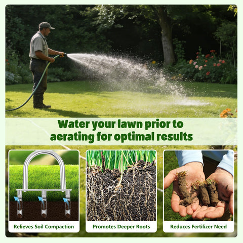 Bigwish aerator demonstrates soil plug removal for improved drainage and root access.
