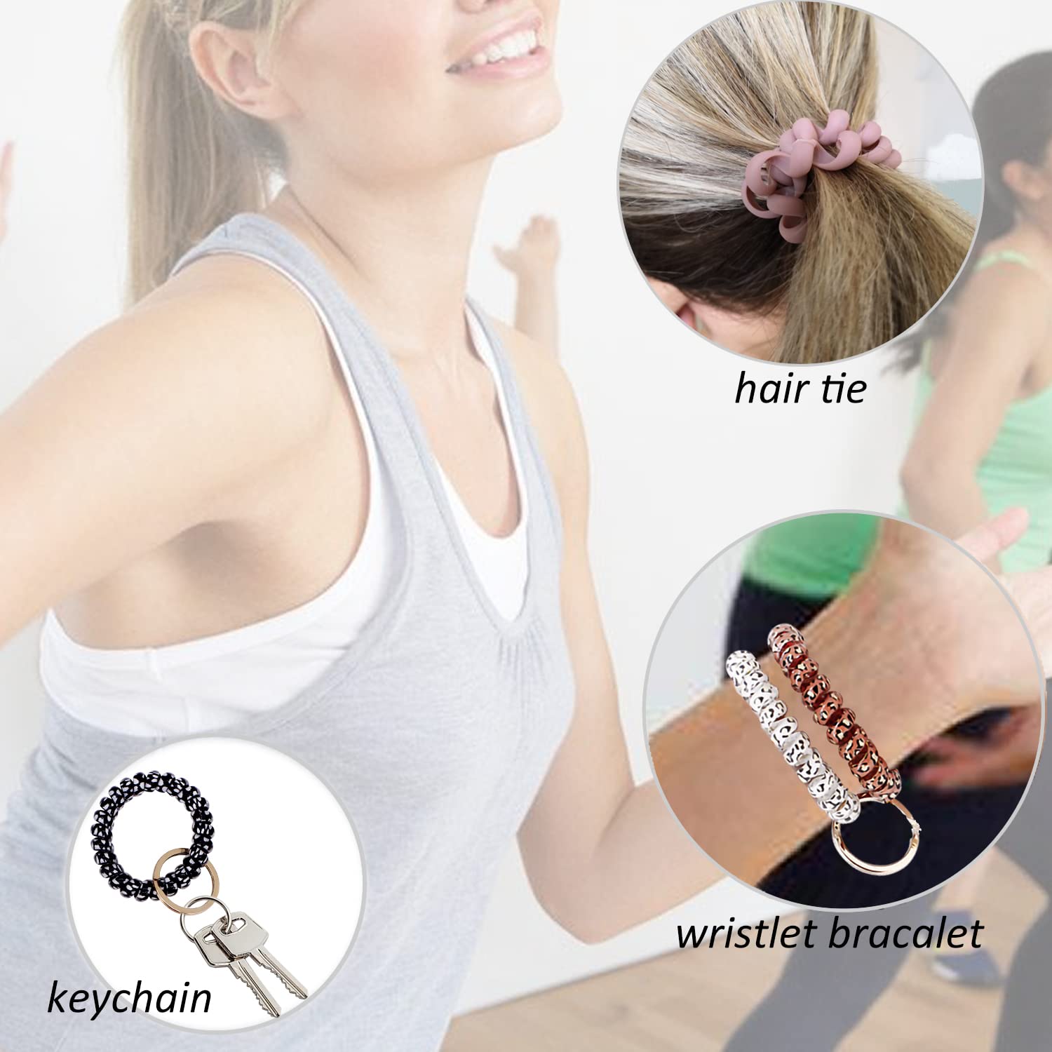 BIHRTC coil wristband doubles as hair tie without snagging.