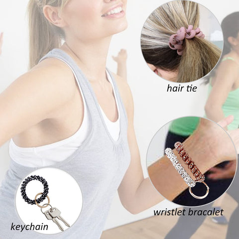 BIHRTC coil wristband doubles as hair tie without snagging.