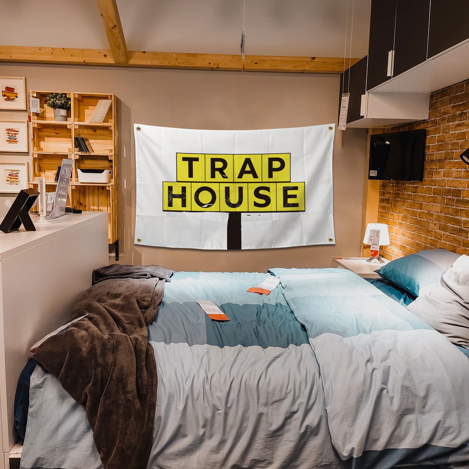 BIiaiue Trap House Flag ideal for outdoor events and campus decor.